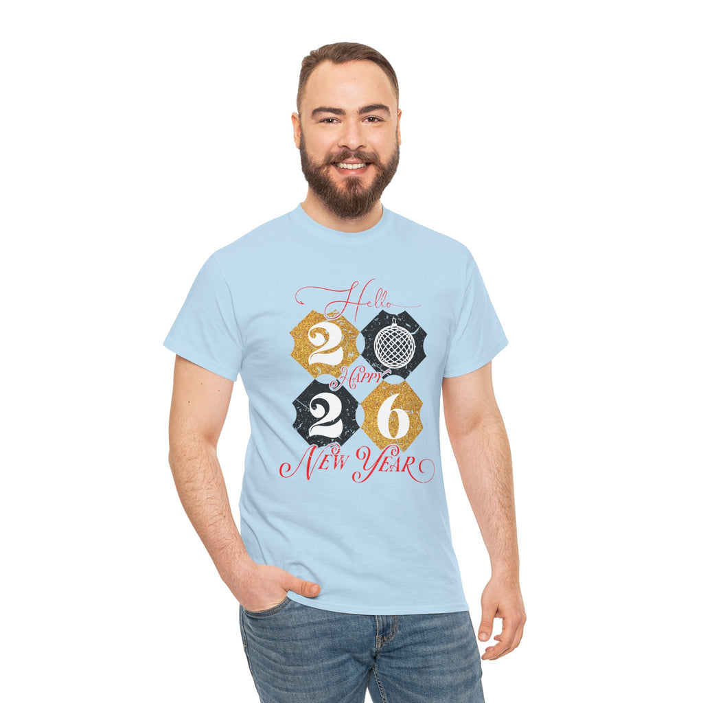 2026 Happy New Year Pink Varsity Tee — Fireworks Party Graphic.Unisex Cotton Tee