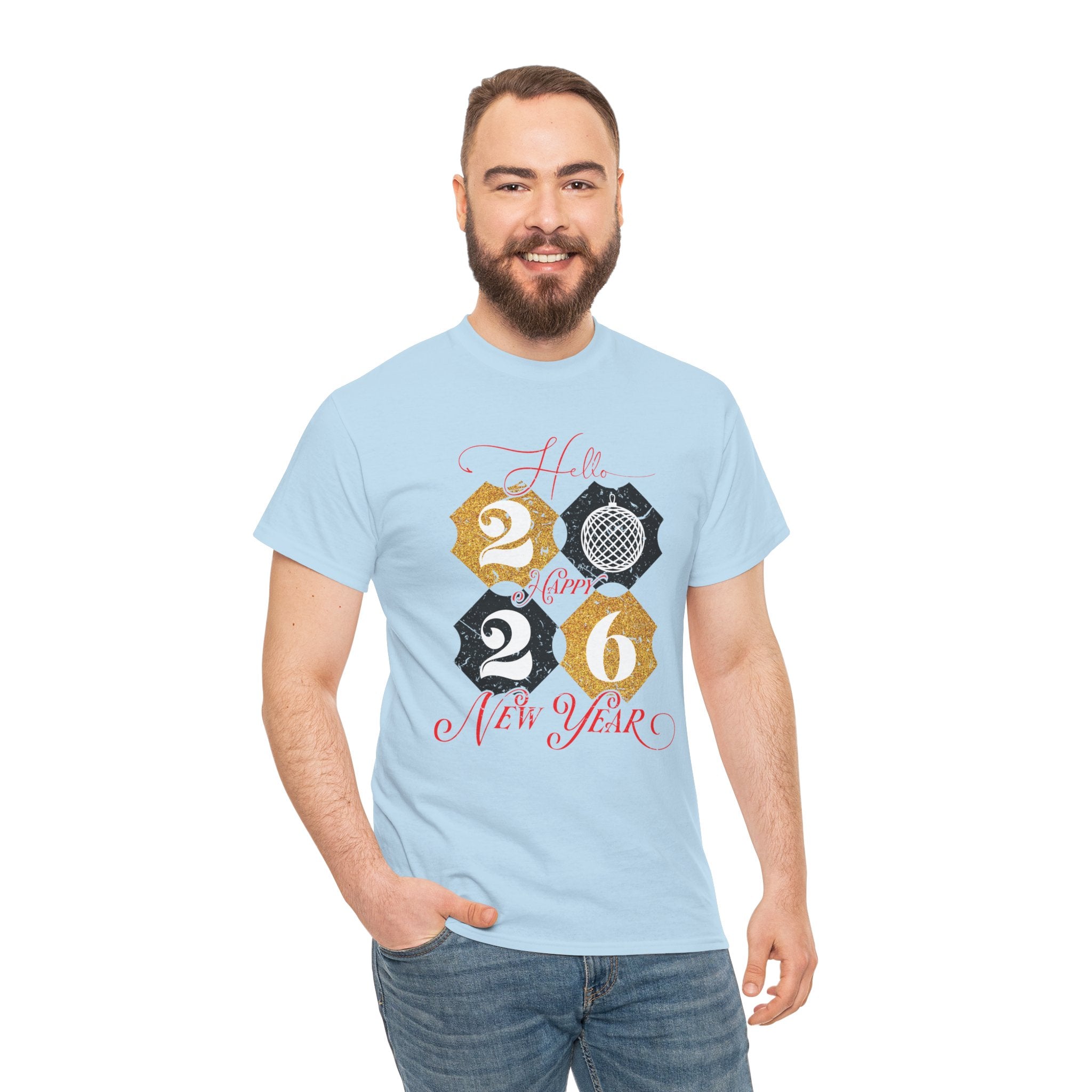 2026 Happy New Year Pink Varsity Tee — Fireworks Party Graphic.Unisex Cotton Tee