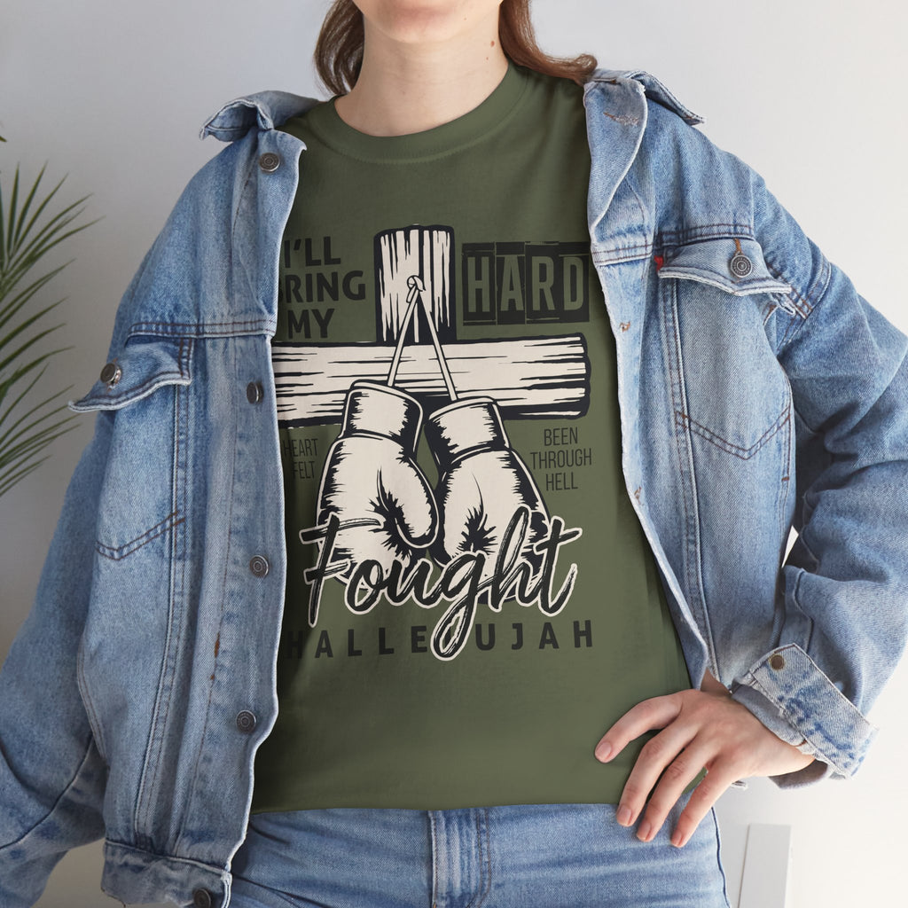 Christian Boxing Gloves Cross Tee — "I’ll Bring My Hard-Fought Heart."Unisex Cotton Tee