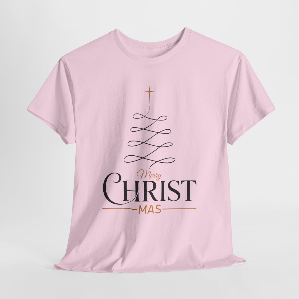 Merry Christmas Gold Cross Tree Unisex Cotton Tee