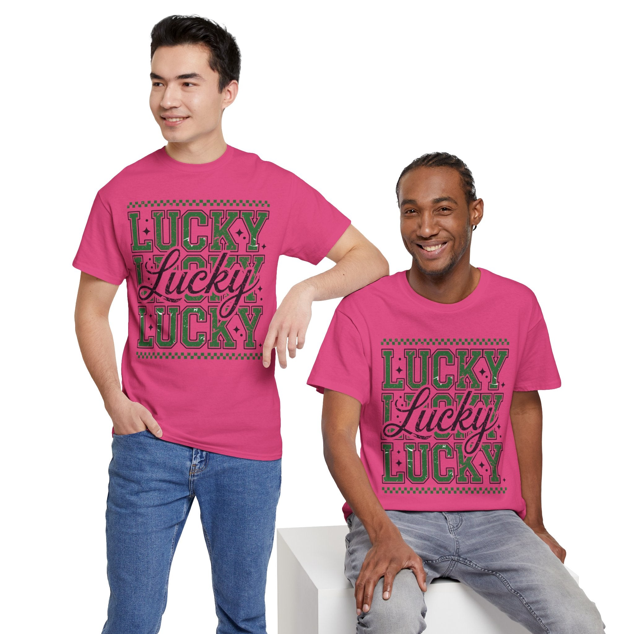 Lucky Varsity Tee — Layered Green ‘Lucky’ Graphic Unisex Cotton Tee