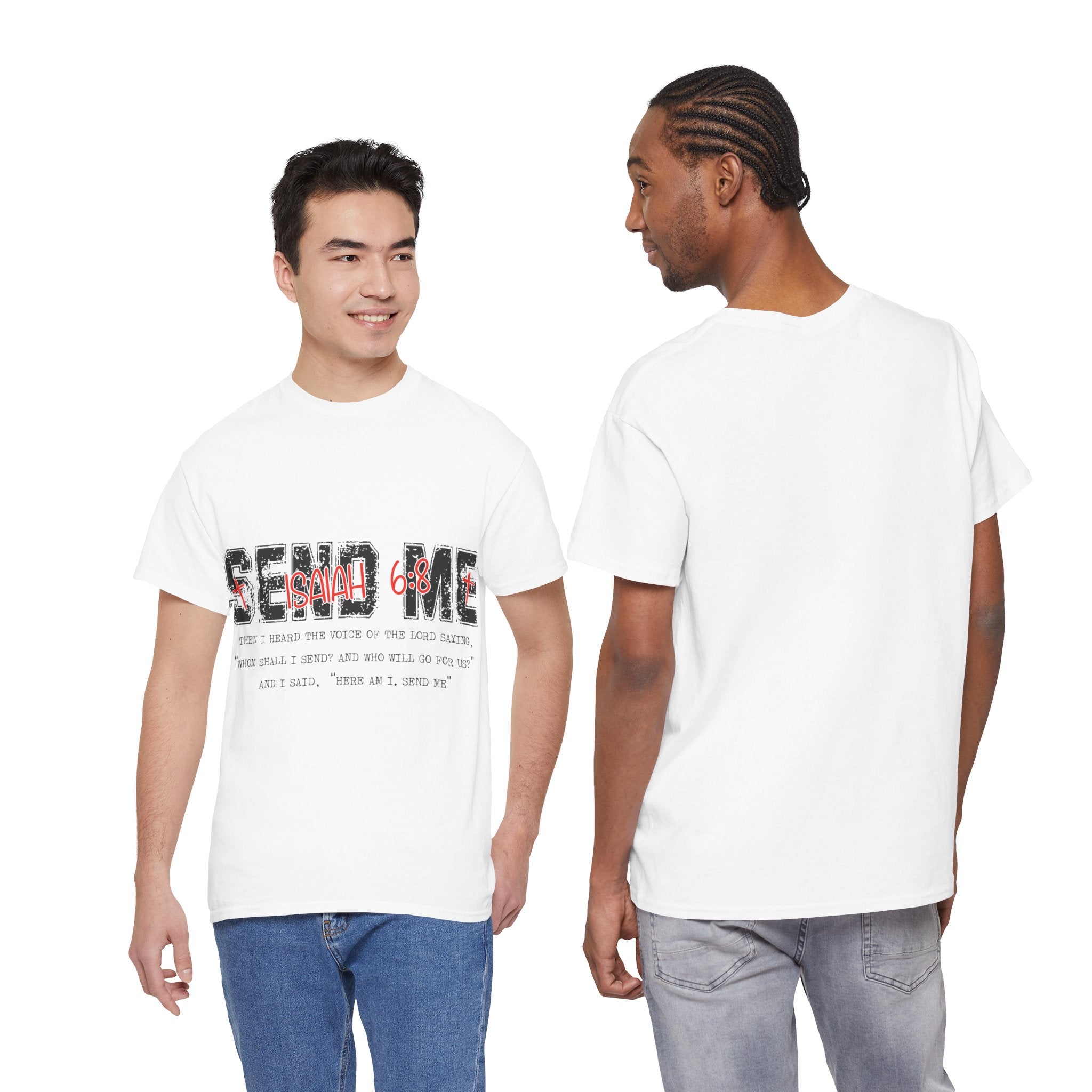 Here I Am Send Me Isaiah 6:8 T-Shirt — Christian Cross Graphic Unisex Cotton Tee