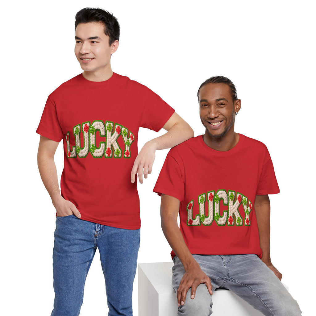 Lucky Crochet Clover T-Shirt — Faux-Yarn Embroidered St. Patrick’s Unisex Cotton Tee