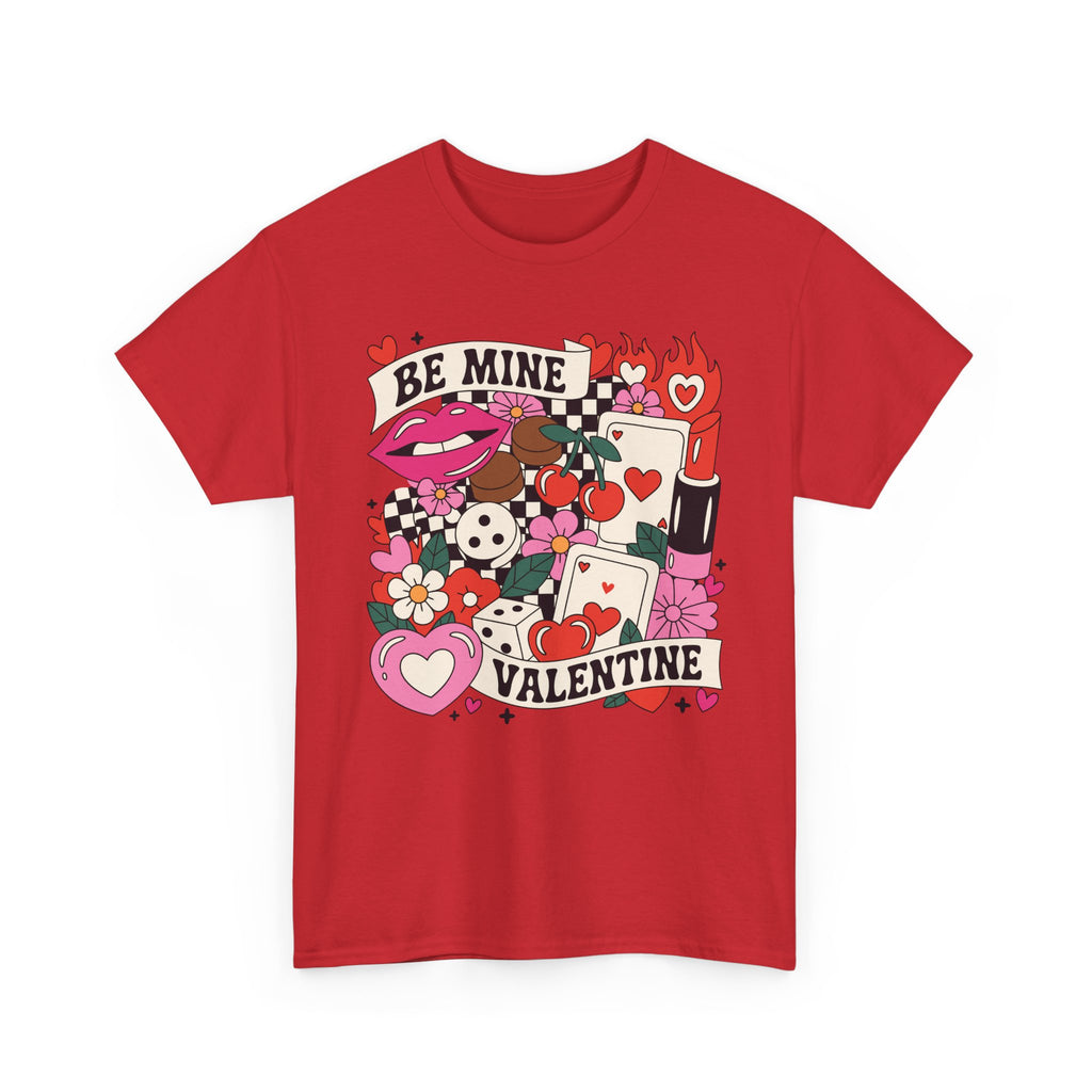 Be Mine Valentine Pop-Art Tee — Lips, Cherries & Retro Valentine Collage...Unisex Cotton Tee
