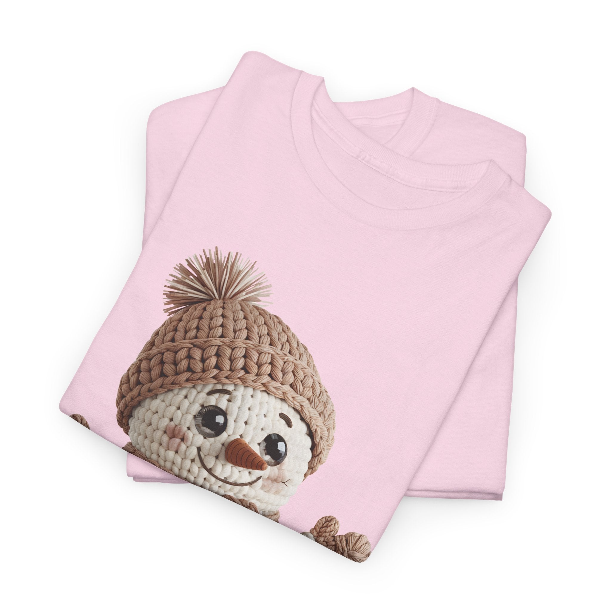 Snowman Knit‑Style Graphic Tee — Cute Faux‑Yarn Snowman with Hat, Scarf & Mittens.Unisex Cotton Tee