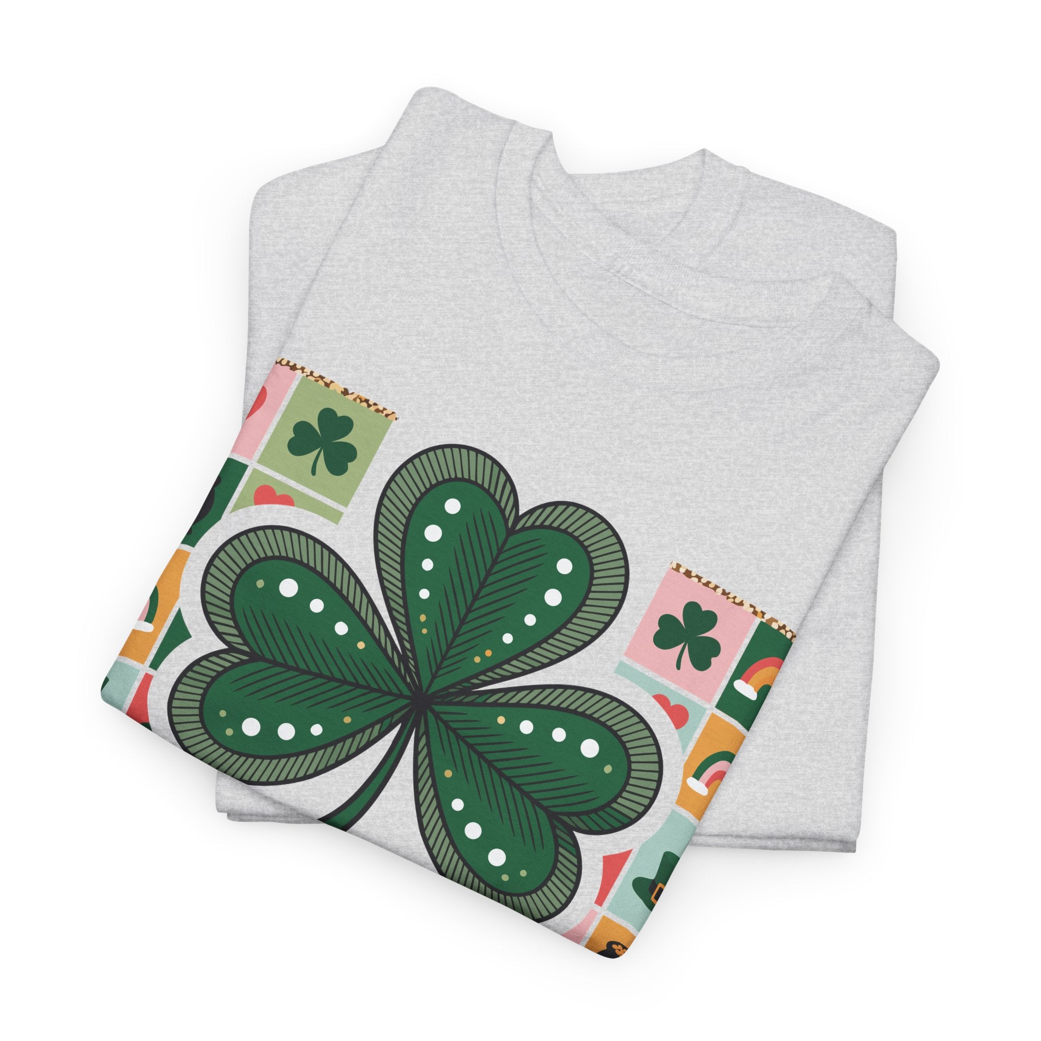 Lucky Charm & Cheer Clover Tee — Patchwork St. Patrick’s Day Unisex Cotton T-Shirt