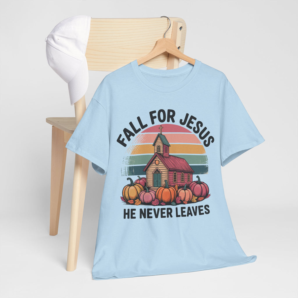 Jesus Leopard Print Fall T-Shirt — Pumpkins, Leaves & Floral Faith Unisex Cotton Tee