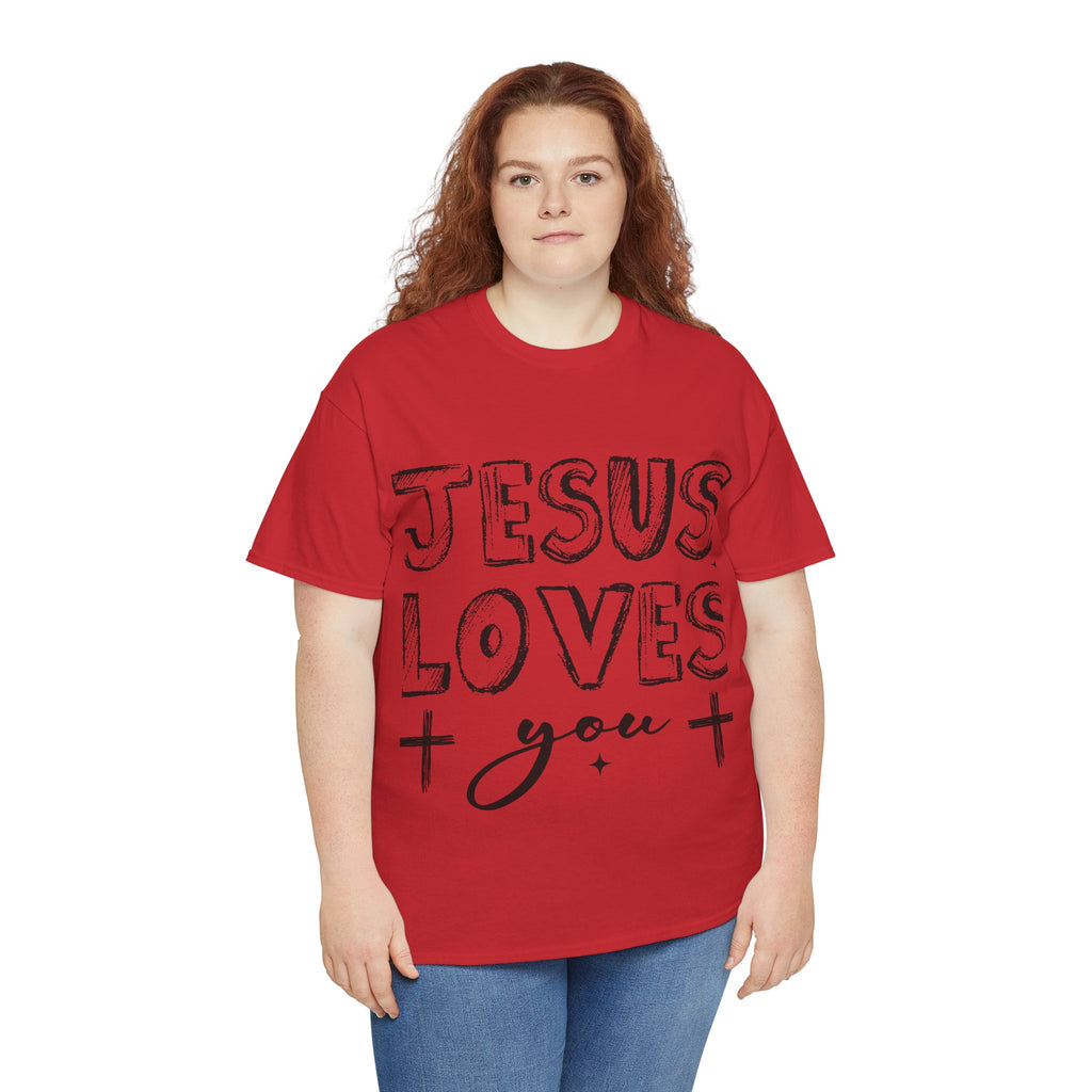 Jesus Loves You Chalk-Style Tee — Crosses & Stars Christian UNisex Cotton T-Shirt