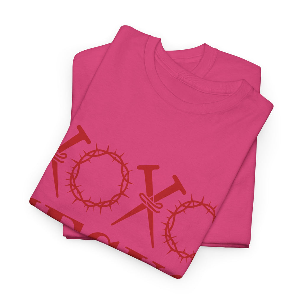 Christian Valentine T-Shirt — "XOXO Jesus Love Life" Nails & Thorn Crown Design Unisex Cotton Tee