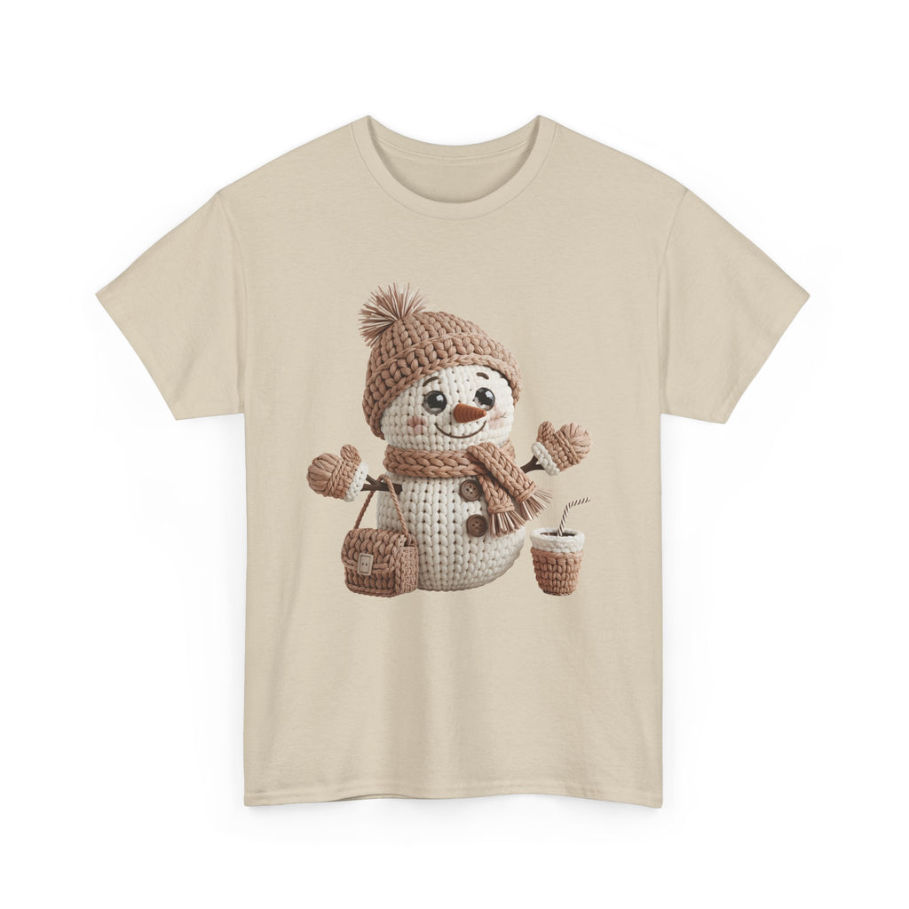 Snowman Knit‑Style Graphic Tee — Cute Faux‑Yarn Snowman with Hat, Scarf & Mittens.Unisex Cotton Tee