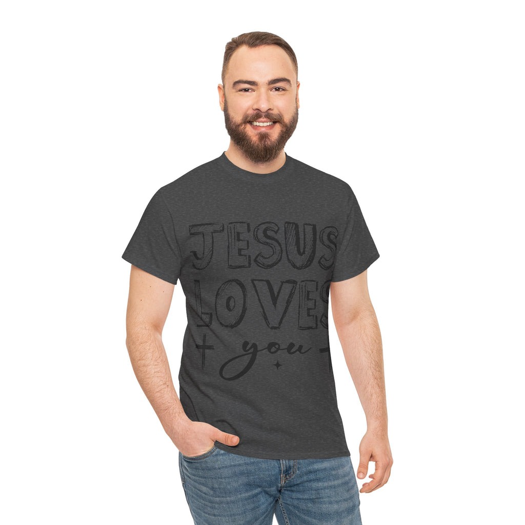 Jesus Loves You Chalk-Style Tee — Crosses & Stars Christian UNisex Cotton T-Shirt