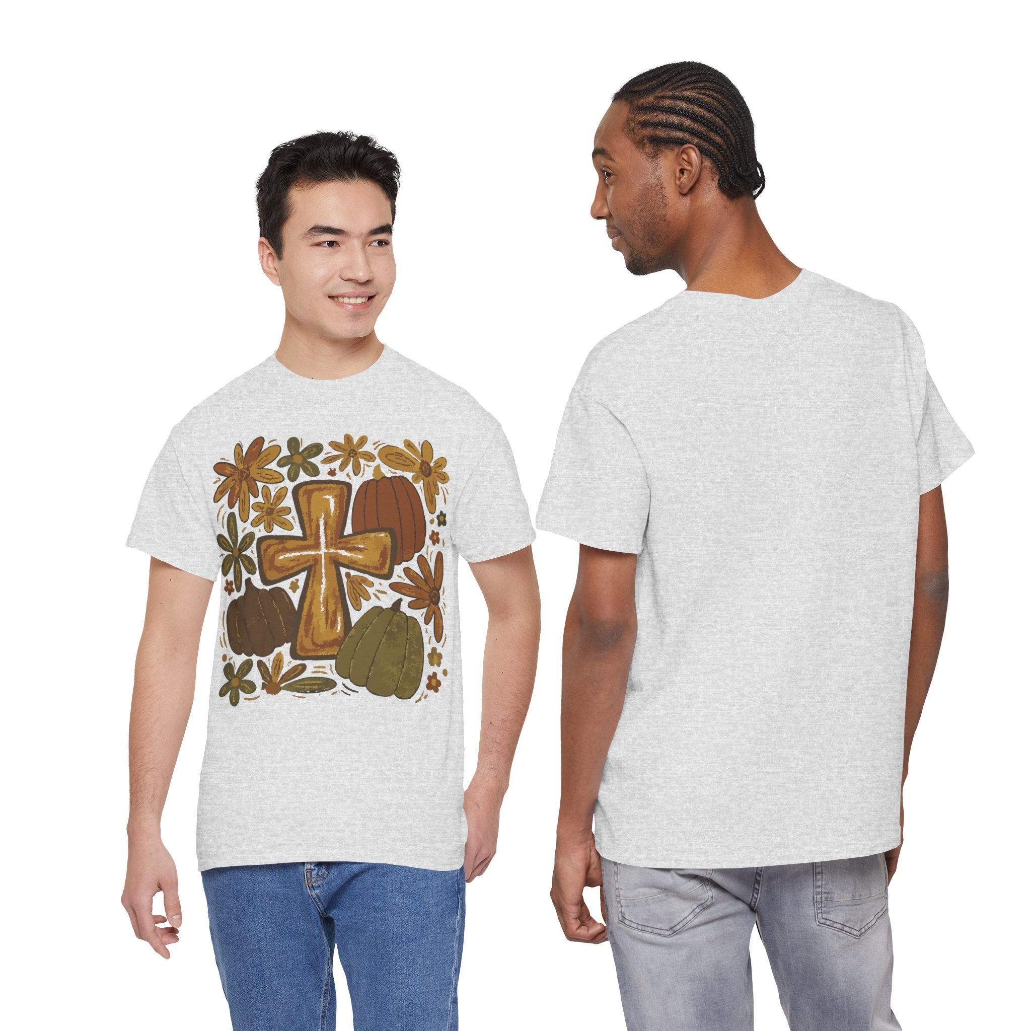 Autumn Cross Tee — Rustic Pumpkin & Fall Floral Christian Unisaex Cotton T-Shirt