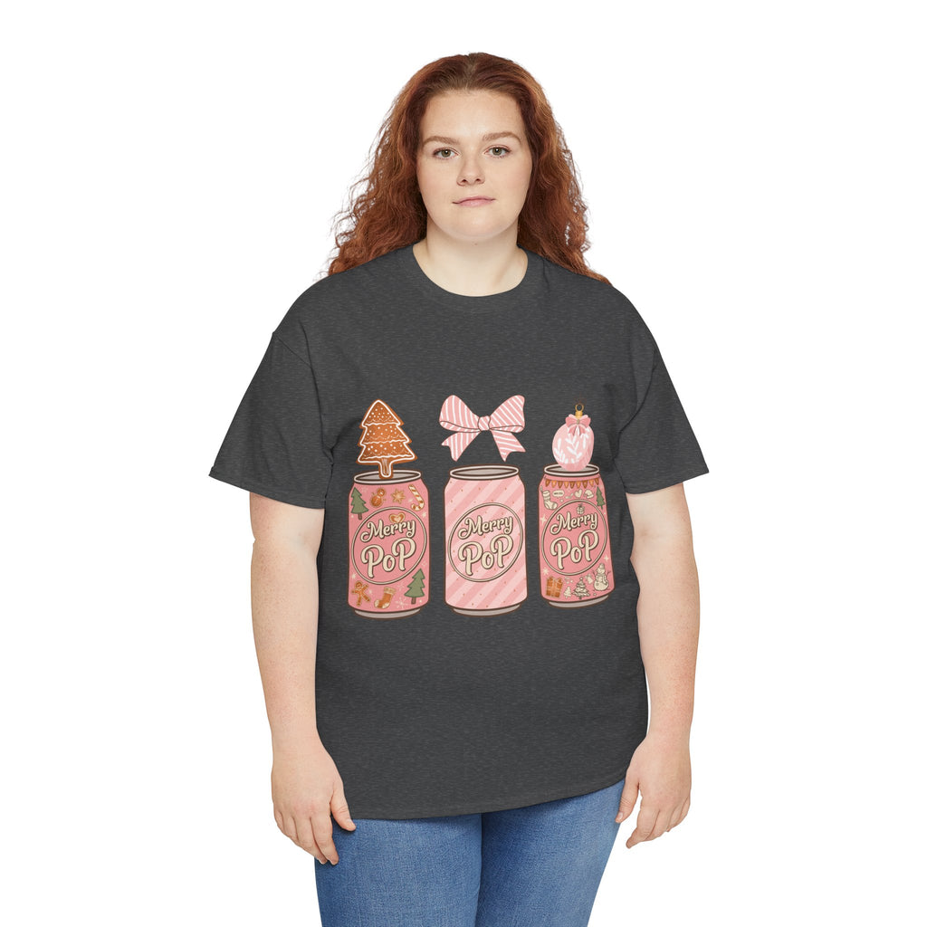 Merry Pop Christmas Soda Can Tee — Pastel Holiday Graphic Unisex Cotton T-Shirt