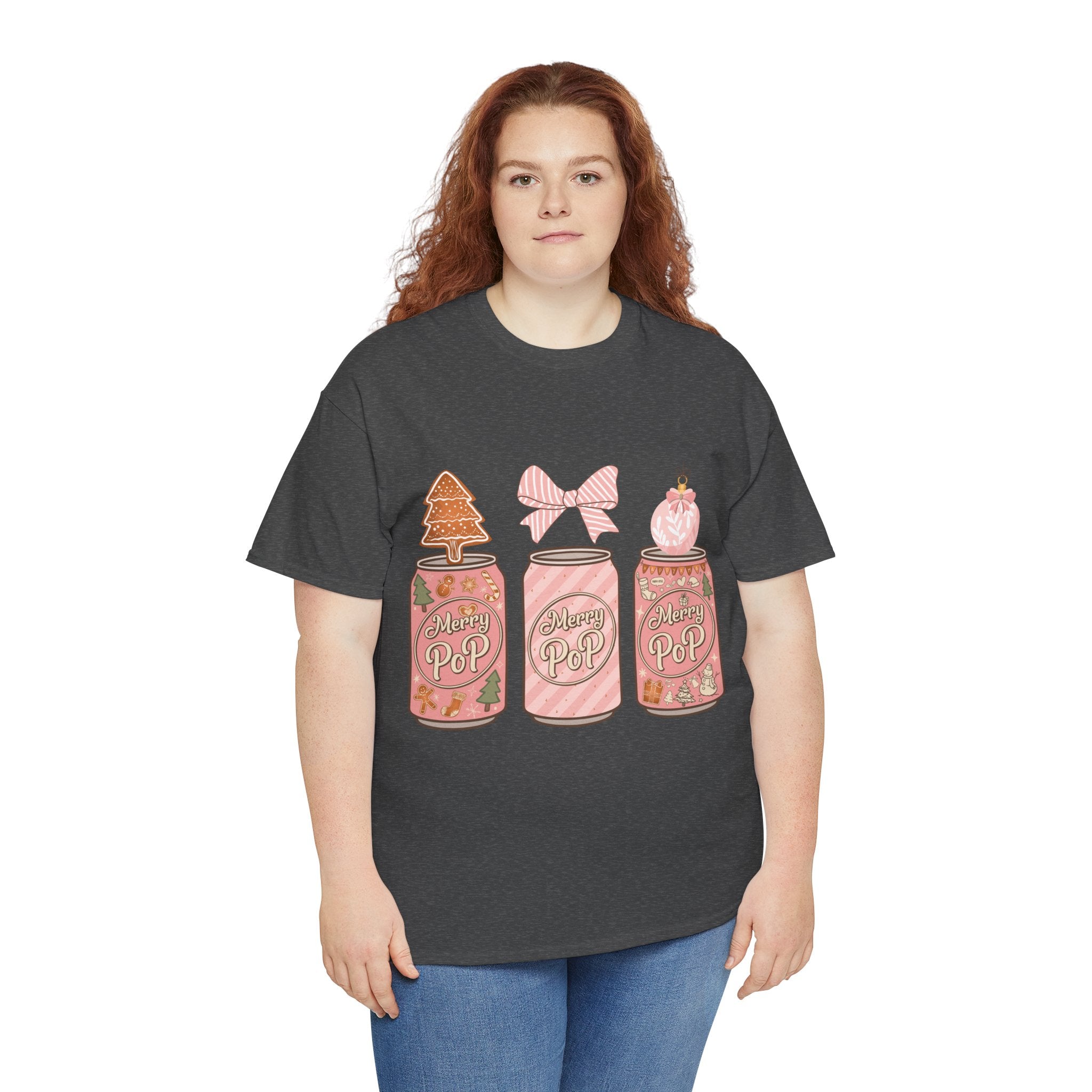 Merry Pop Christmas Soda Can Tee — Pastel Holiday Graphic Unisex Cotton T-Shirt