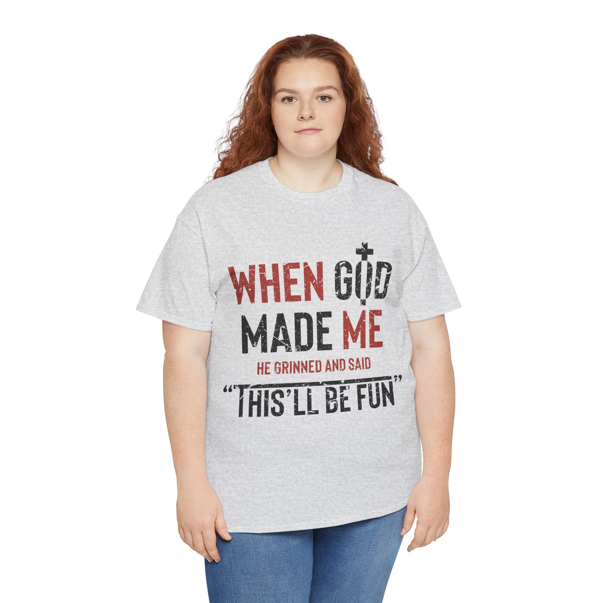 Humorous Grunge Quote Tee — "When He Saw Me, He Grinned and Said"Unisec Cotton Tee