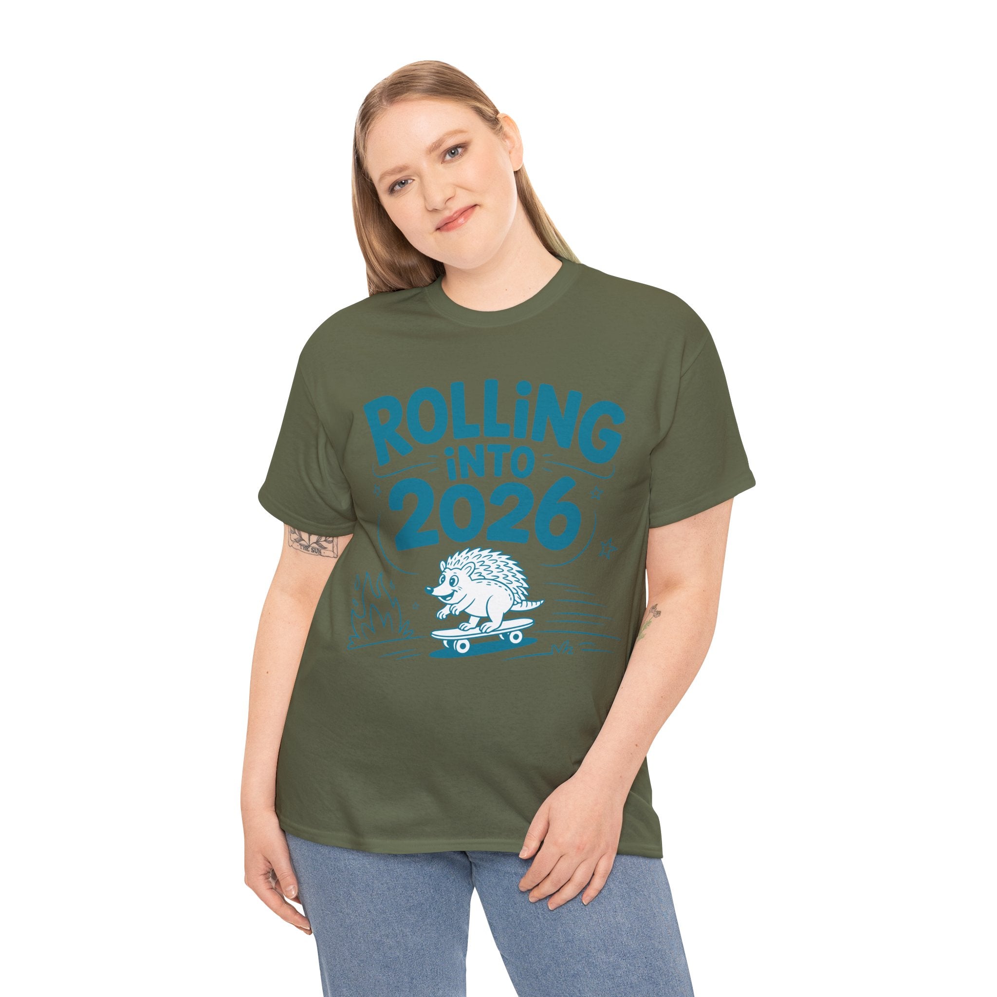 Rolling Into 2026 Hedgehog Skateboard Unisex Cotton Tee