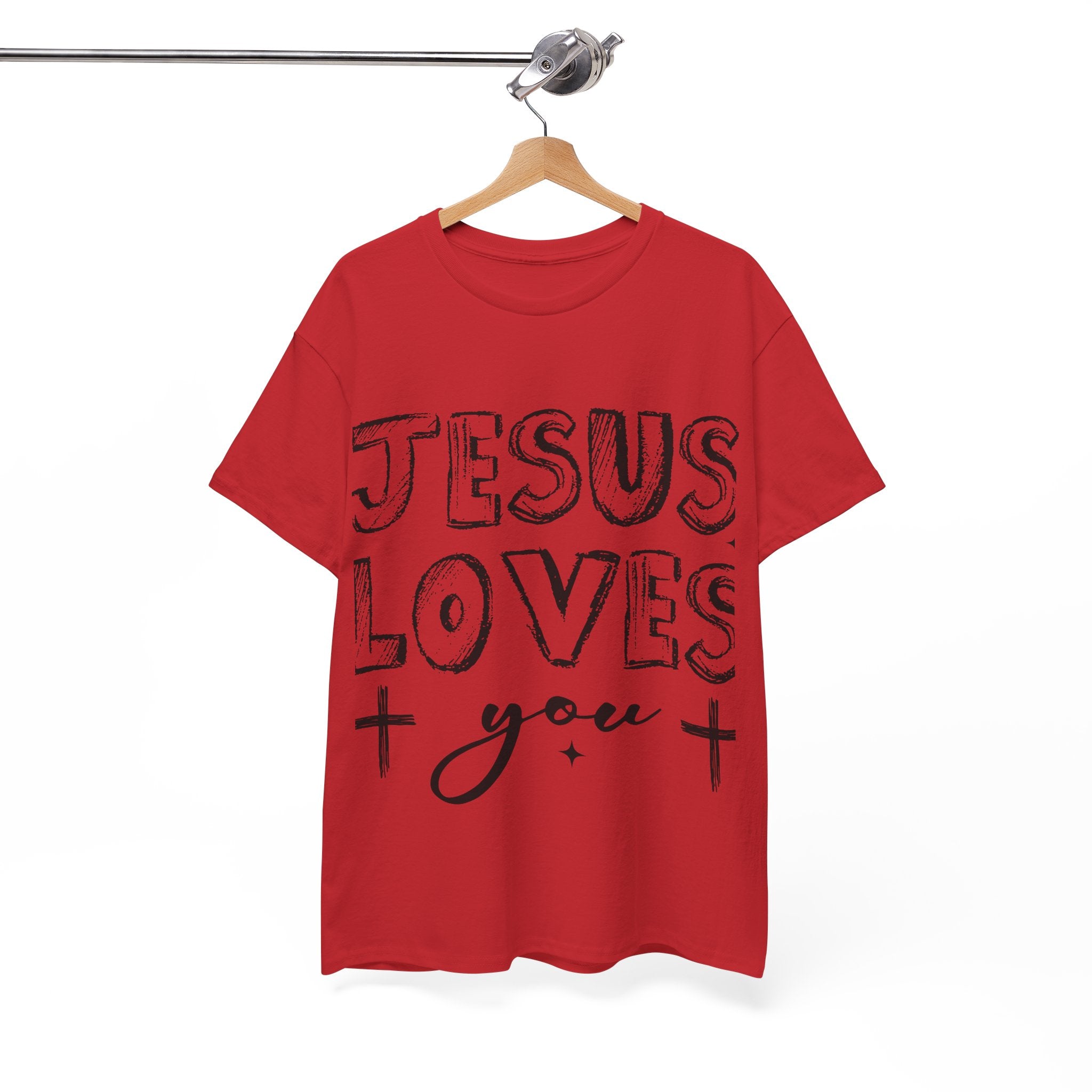 Jesus Loves You Chalk-Style Tee — Crosses & Stars Christian UNisex Cotton T-Shirt