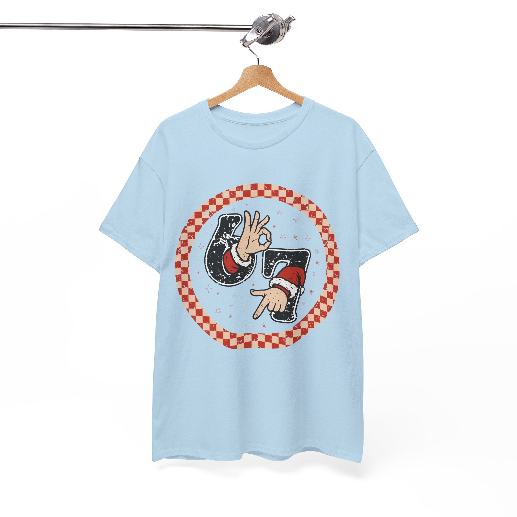 Retro Christmas Tee — Santa '67' & 'Y'all' Red Checkered Graphic.Unisex Cotton Tee