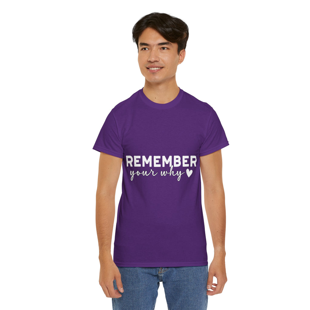 Remember Your Why Tee — Minimalist Heart Motivational Unisex Cotton Tshirt