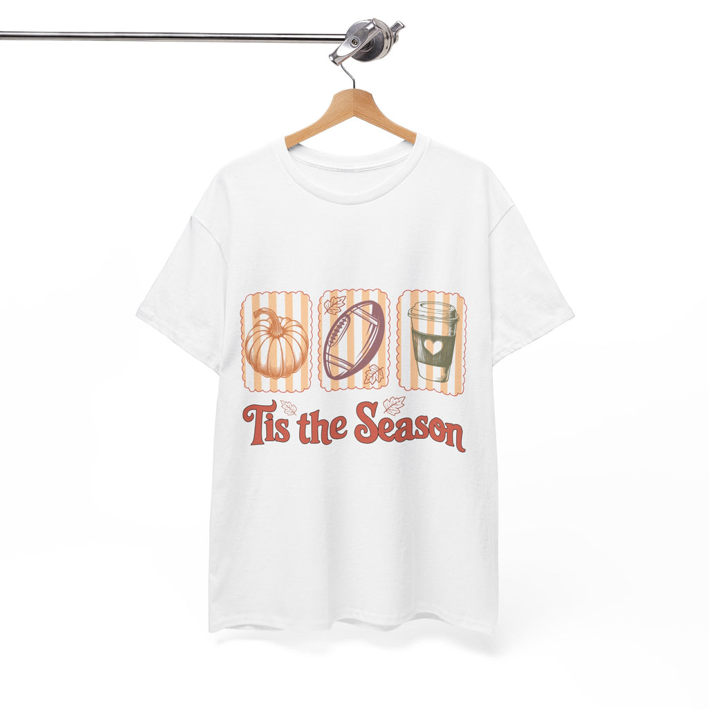 Tis the Season Pumpkin, Football & Coffee Fall Unisex Cotton T-Shirt