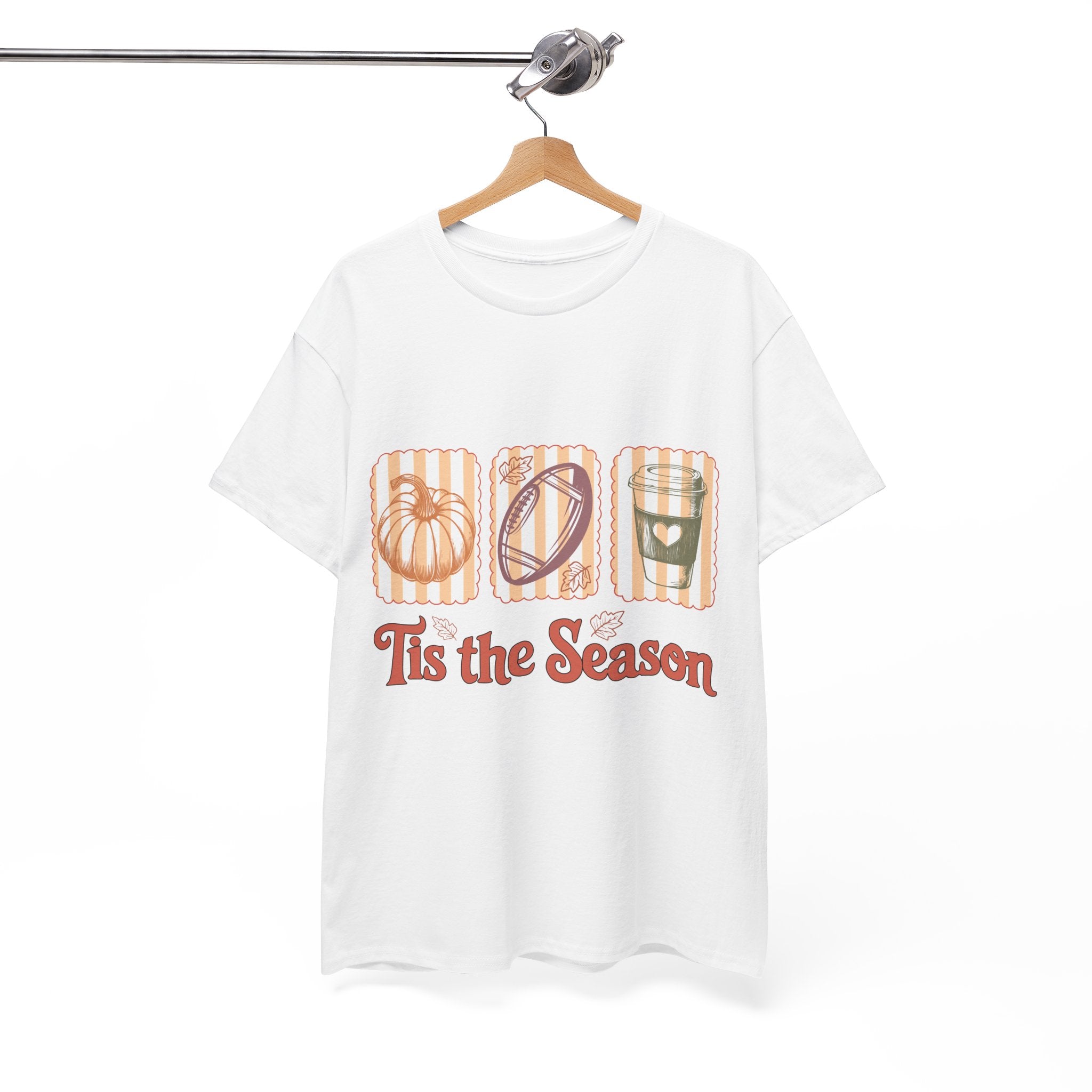 Tis the Season Pumpkin, Football & Coffee Fall Unisex Cotton T-Shirt