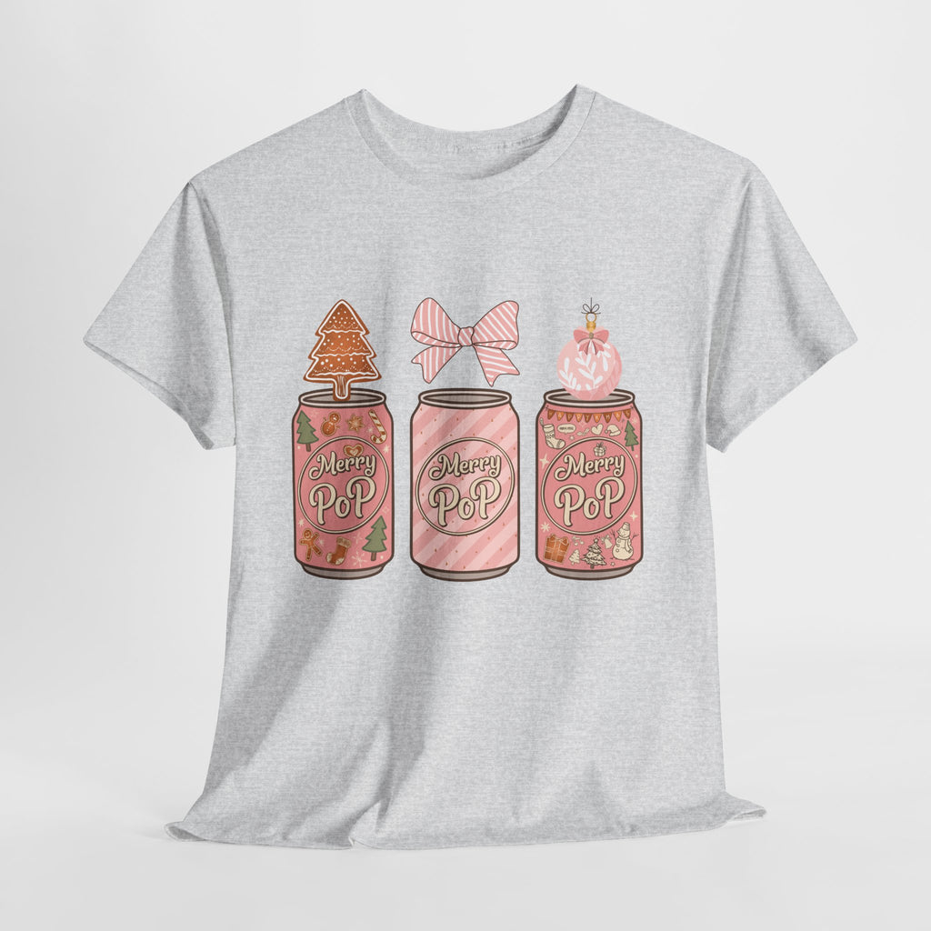 Merry Pop Christmas Soda Can Tee — Pastel Holiday Graphic Unisex Cotton T-Shirt