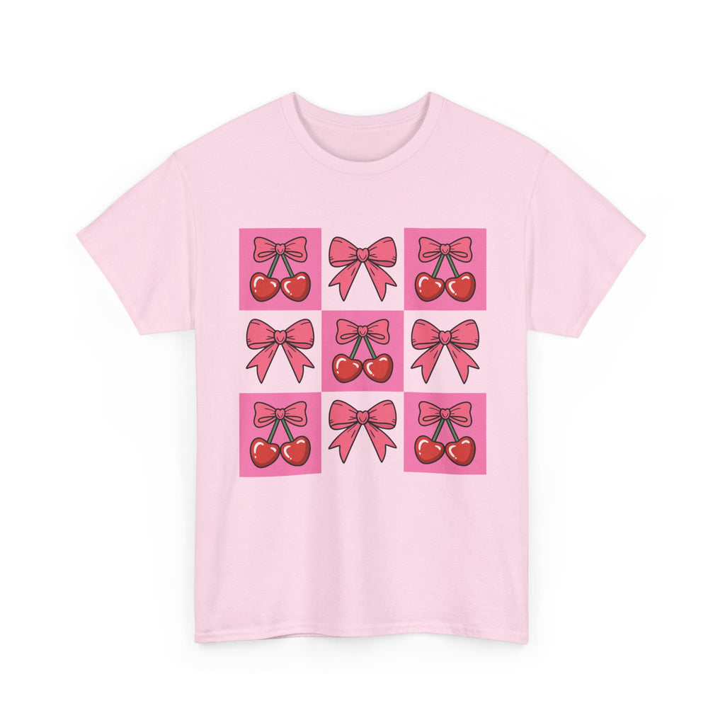 Cherry & Pink Bow Checkered Unisex Cotton Tee