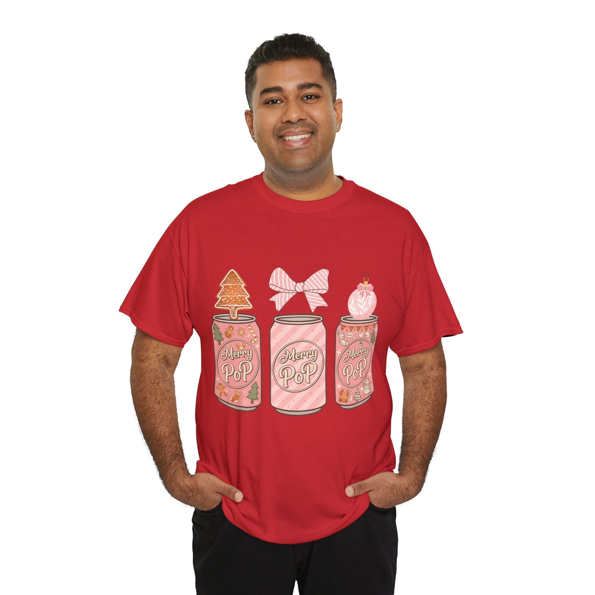Merry Pop Christmas Soda Can Tee — Pastel Holiday Graphic Unisex Cotton T-Shirt