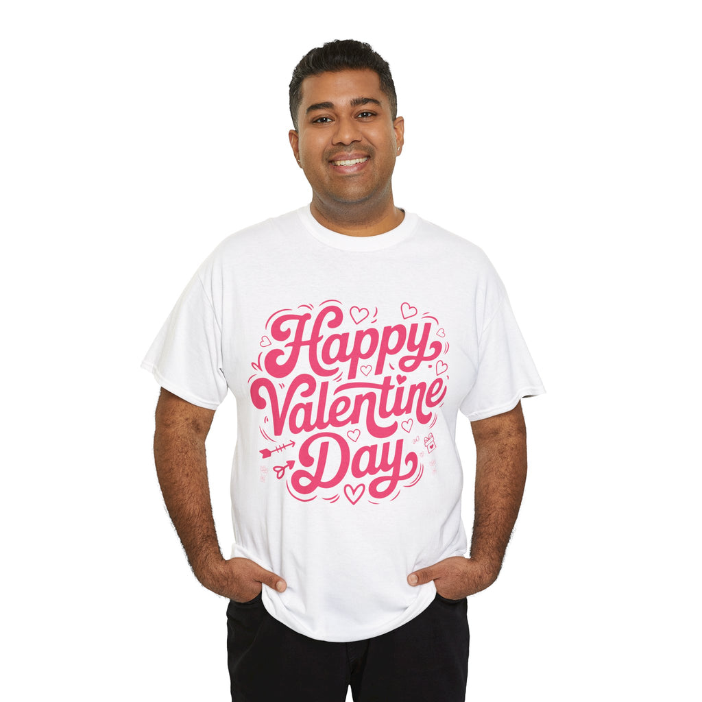 Happy Valentine Day Tee — Pink Heart & Love Icons Valentine's Unisex Cotton Shirt