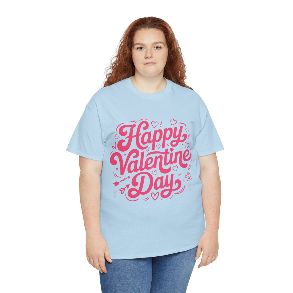 Happy Valentine Day Tee — Pink Heart & Love Icons Valentine's Unisex Cotton Shirt