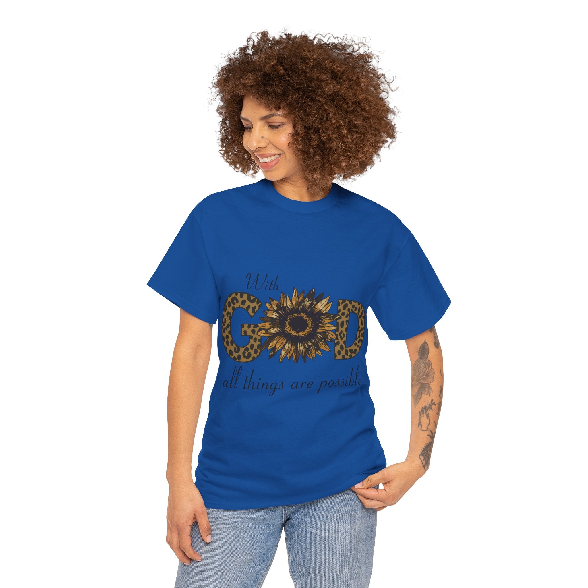 GOD Leopard Print Sunflower Unisex Cotton Tee