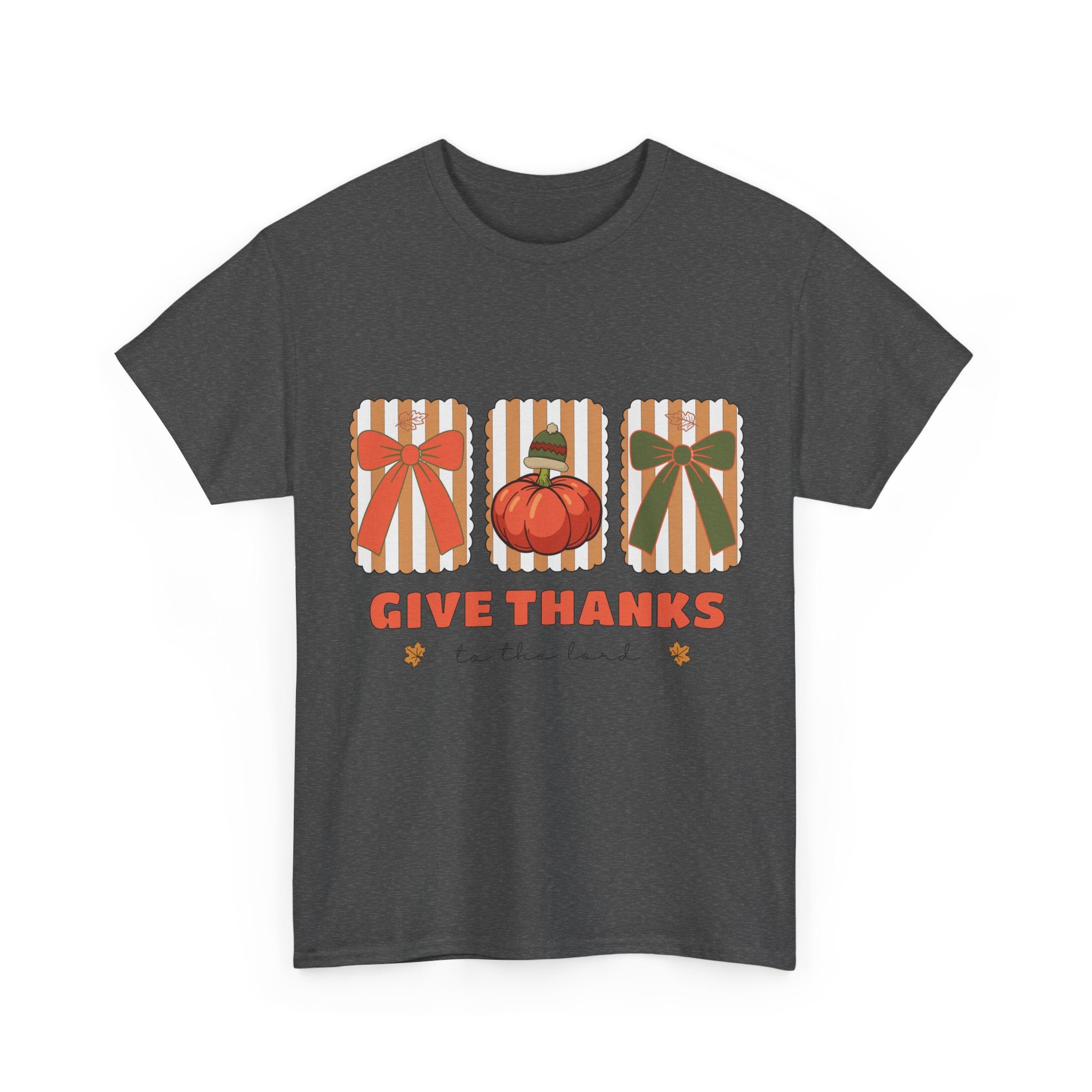 Give Thanks Thanksgiving T-Shirt — Pumpkin with Hat & Bows Unisex Cotton Tee