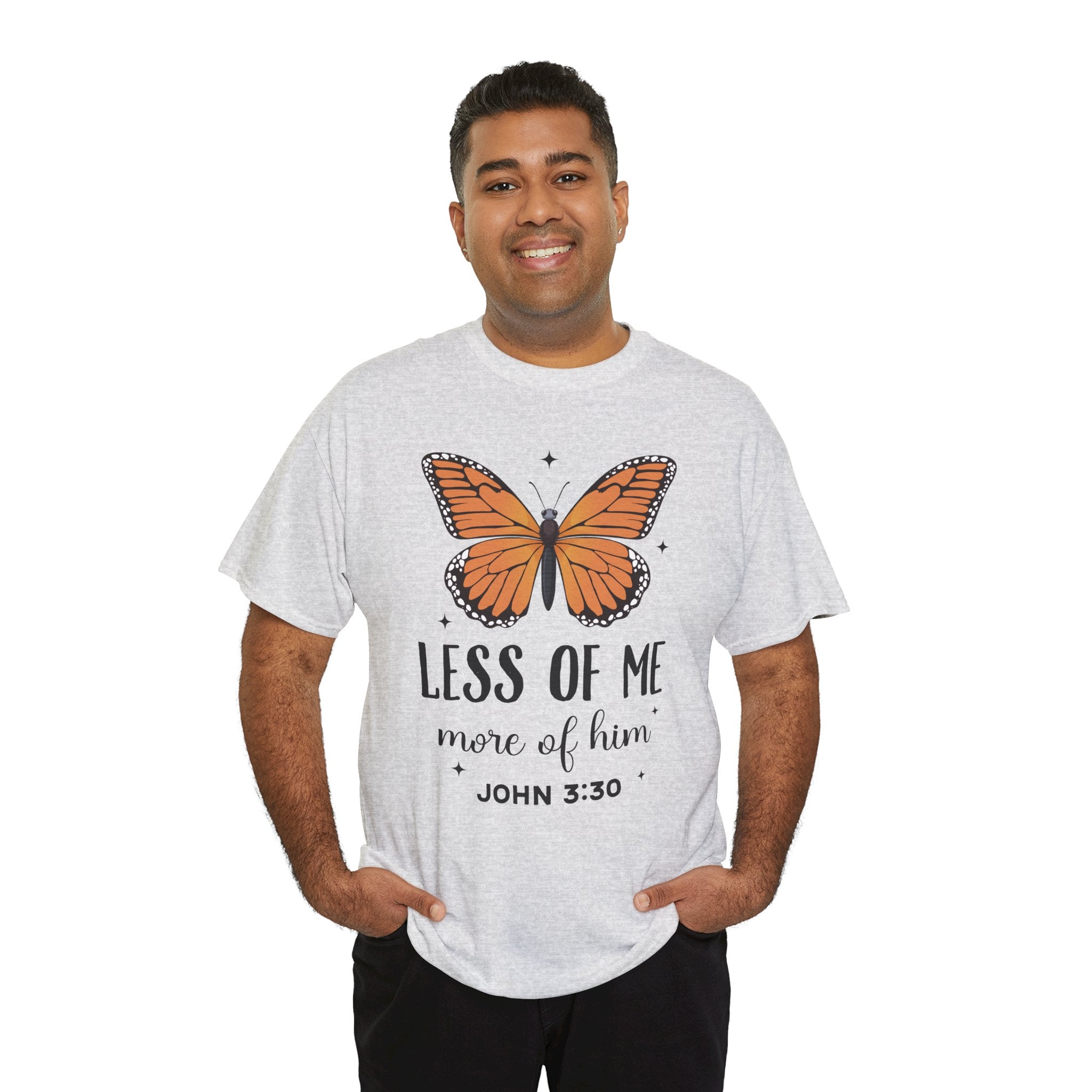 Monarch Butterfly Tee — "Less of Me, More of Him" Christian Unisex cotton T‑Shirt