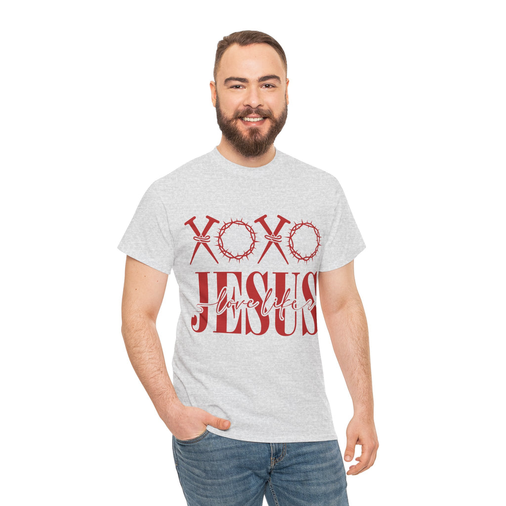 Christian Valentine T-Shirt — "XOXO Jesus Love Life" Nails & Thorn Crown Design Unisex Cotton Tee