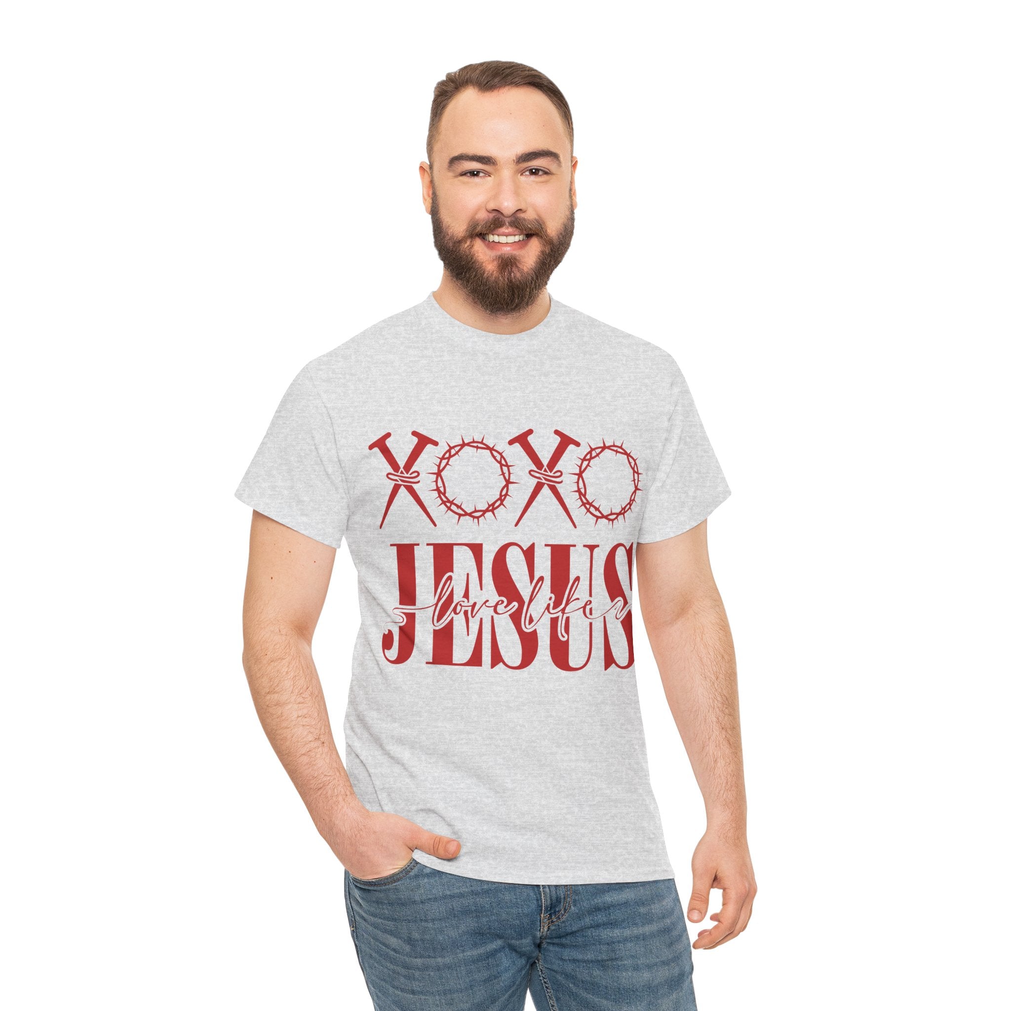 Christian Valentine T-Shirt — "XOXO Jesus Love Life" Nails & Thorn Crown Design Unisex Cotton Tee