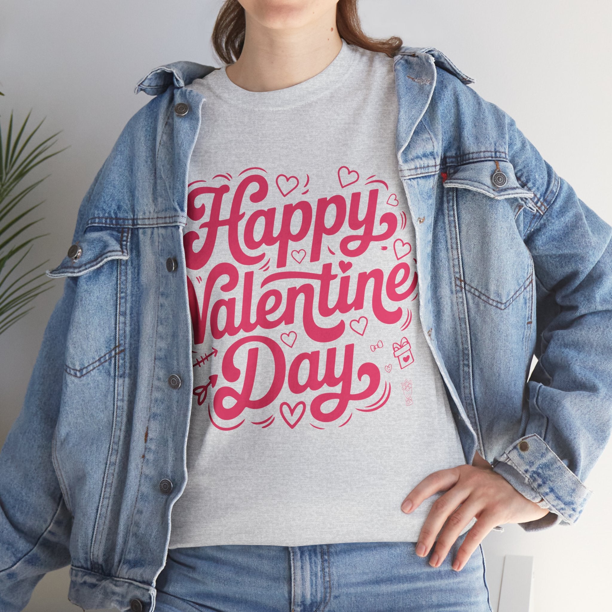 Happy Valentine Day Tee — Pink Heart & Love Icons Valentine's Unisex Cotton Shirt