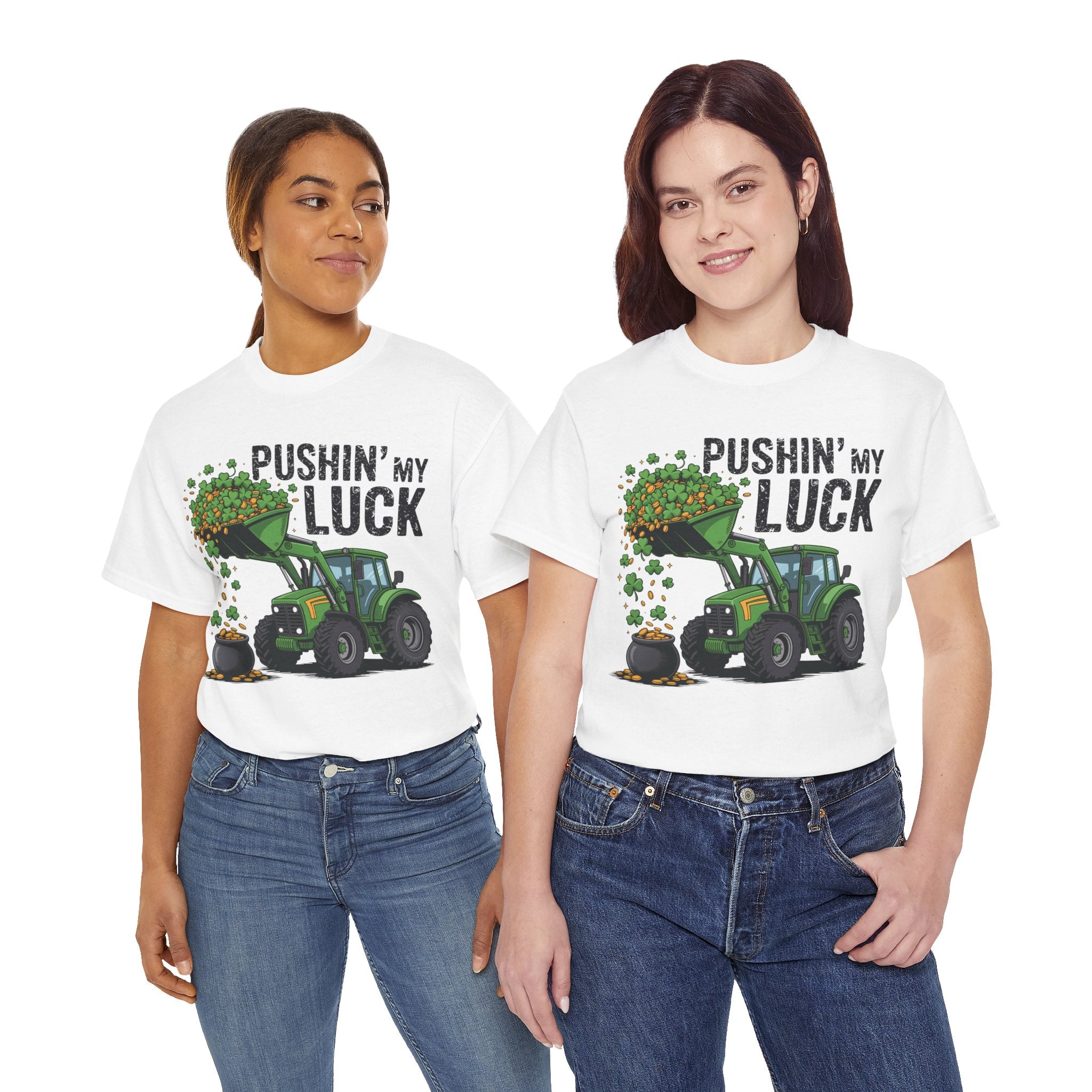 Pushin' My Luck Shamrock Tractor Tee — St. Patrick's Day Unisex Cotton T-Shirt