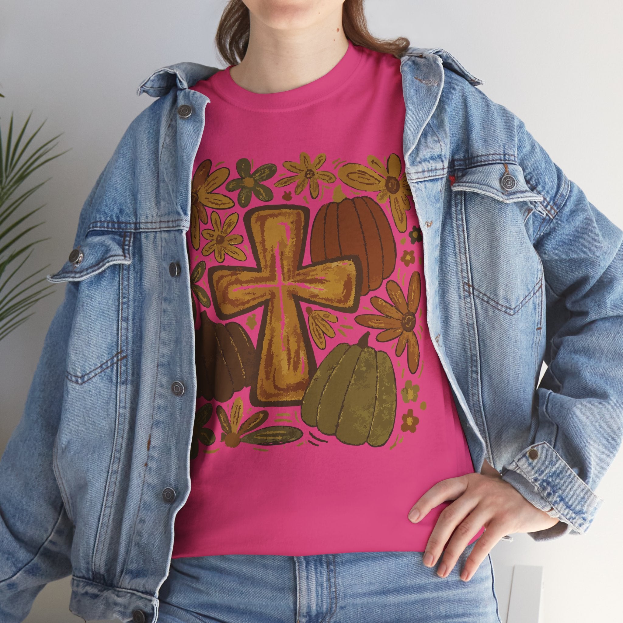 Autumn Cross Tee — Rustic Pumpkin & Fall Floral Christian Unisaex Cotton T-Shirt
