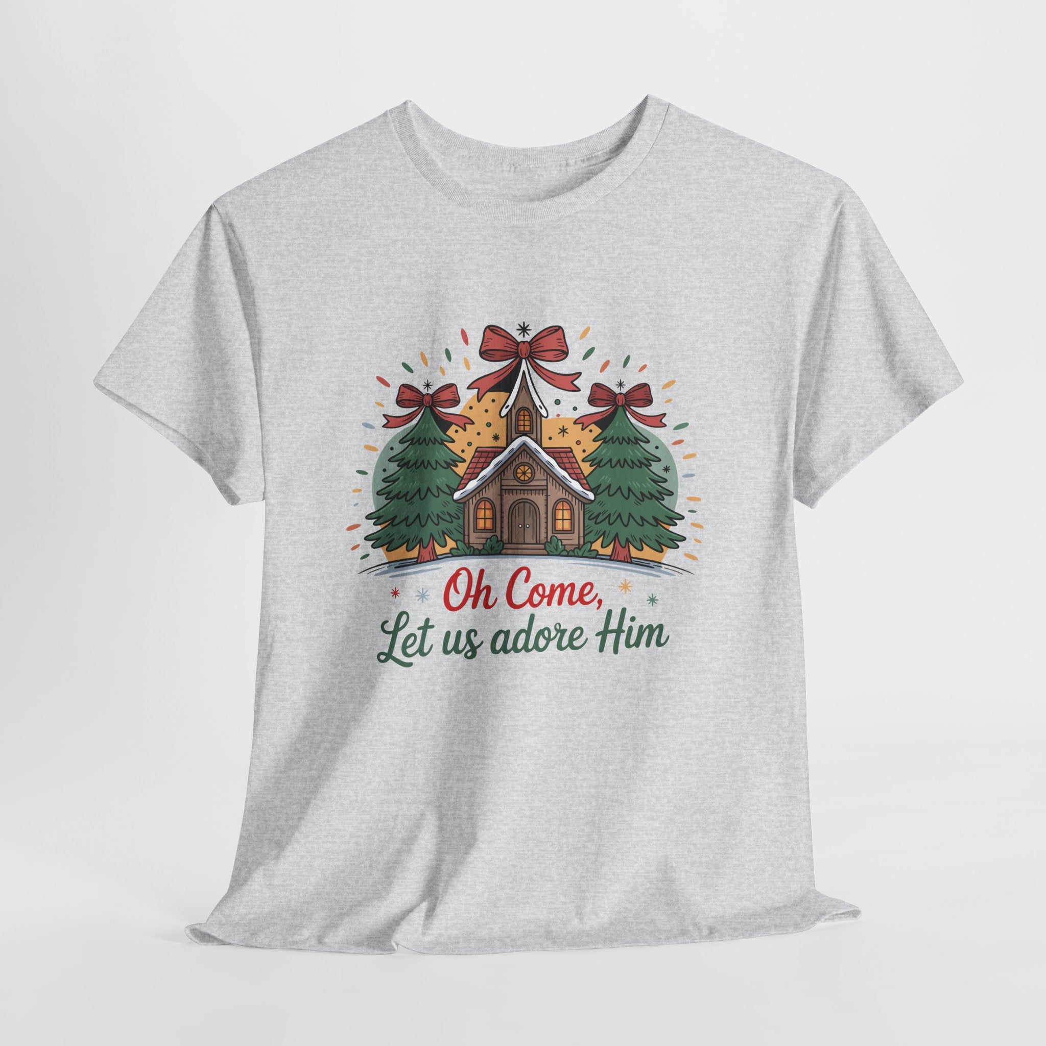 Oh Come Let Us Adore Him Christmas Tee — Church & Trees Holiday Unisex Cotton Tshirt