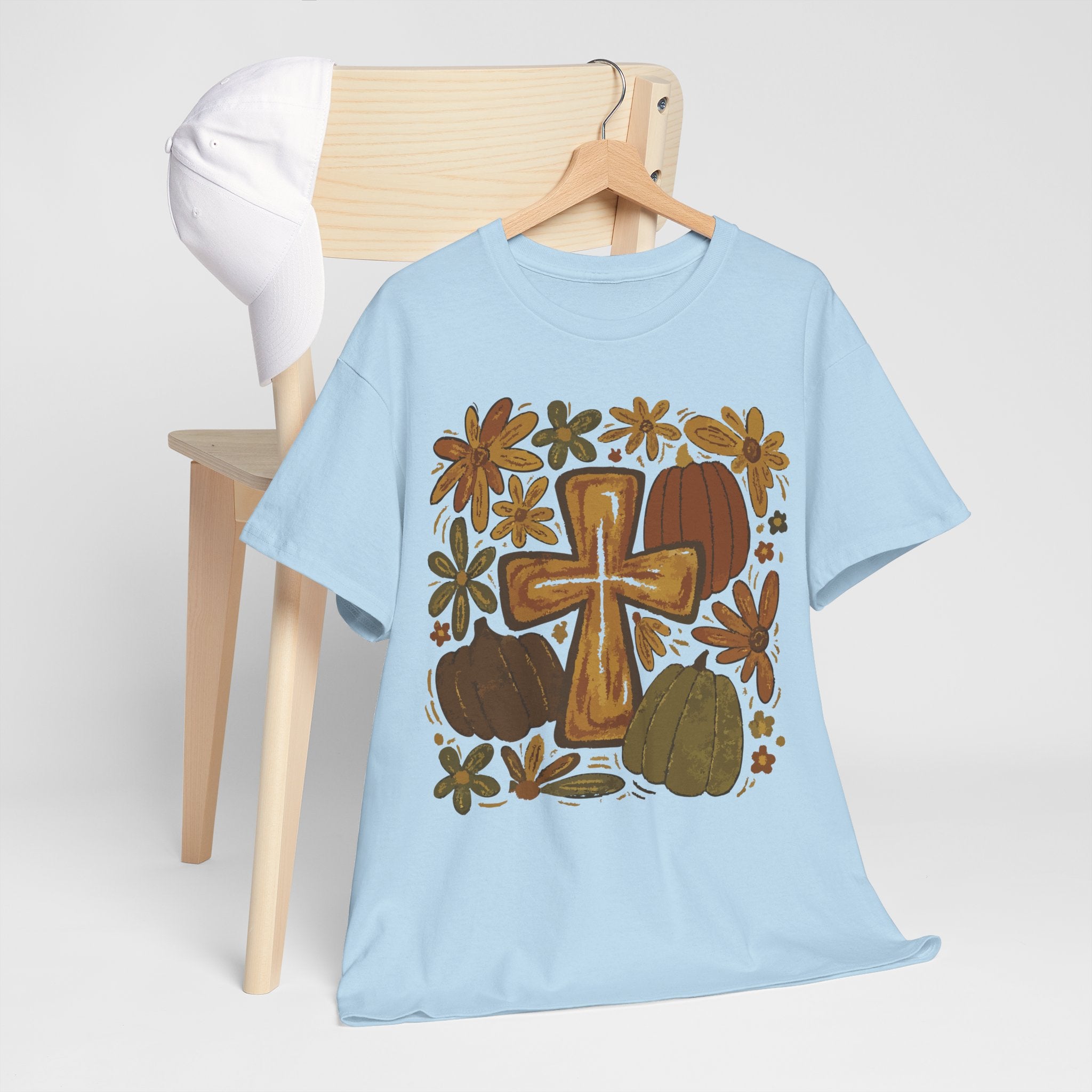 Autumn Cross Tee — Rustic Pumpkin & Fall Floral Christian Unisaex Cotton T-Shirt