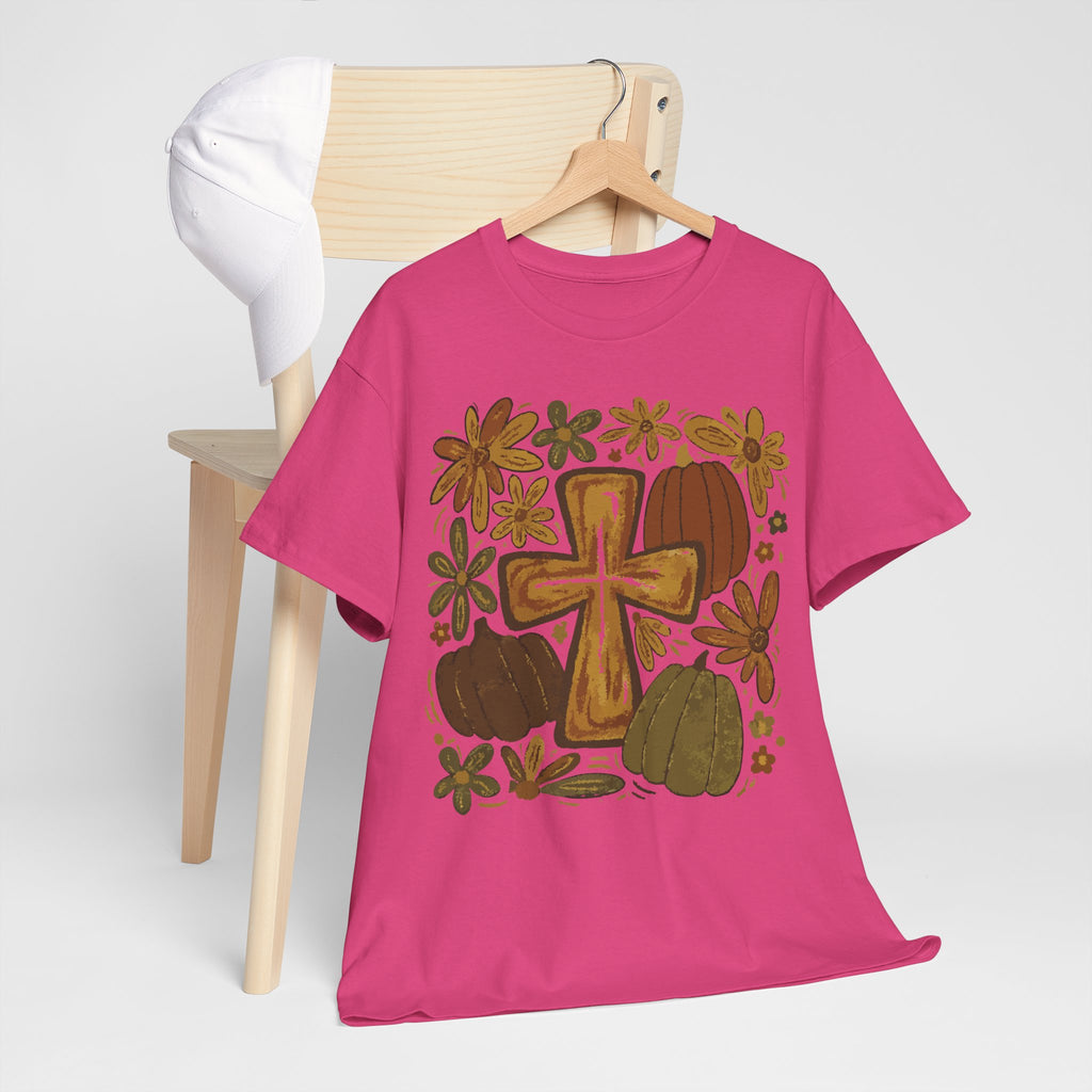 Autumn Cross Tee — Rustic Pumpkin & Fall Floral Christian Unisaex Cotton T-Shirt