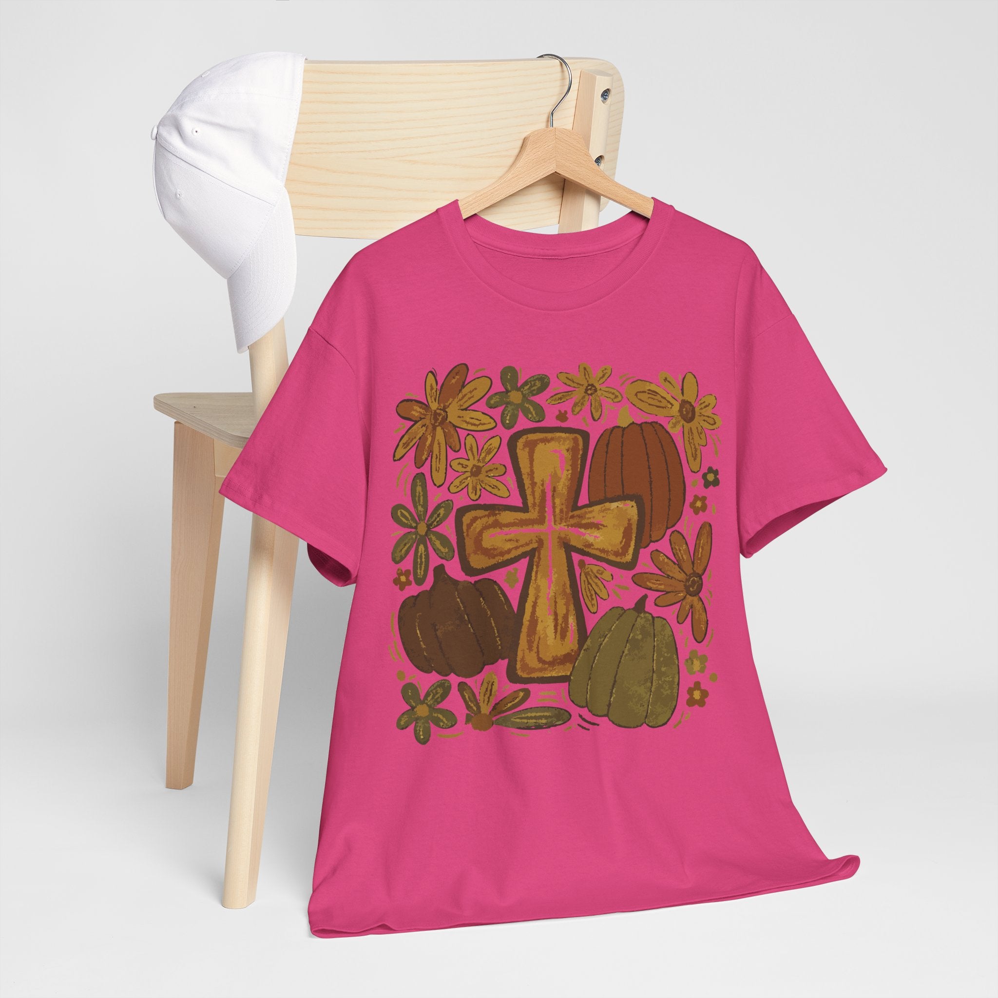 Autumn Cross Tee — Rustic Pumpkin & Fall Floral Christian Unisaex Cotton T-Shirt