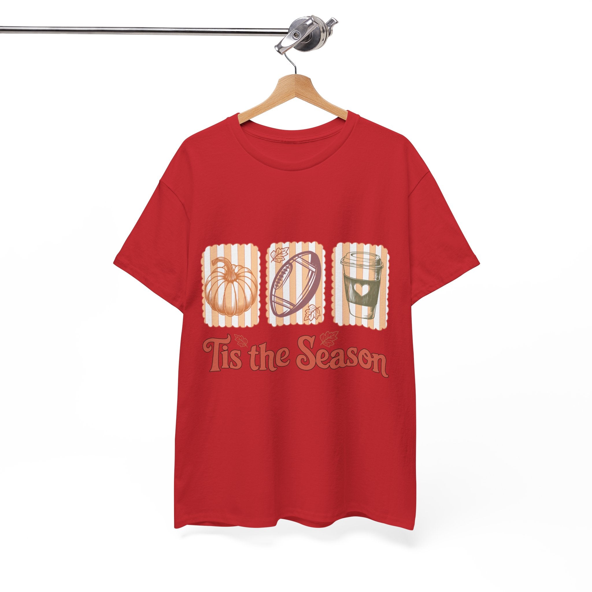 Tis the Season Pumpkin, Football & Coffee Fall Unisex Cotton T-Shirt
