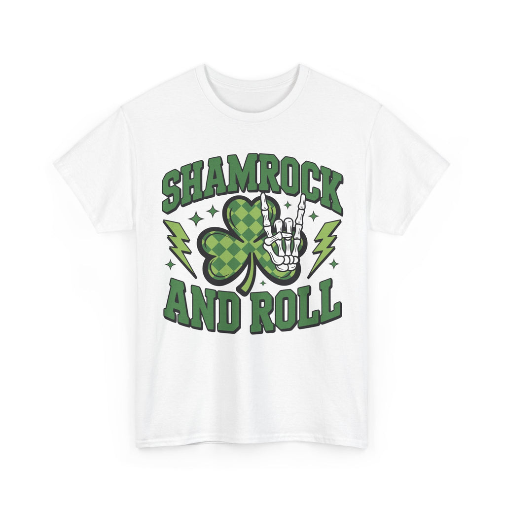 Shamrock and Roll Tee — Skeleton Hand & Lightning St. Patrick’s Rock Unisex Cotton Shirt