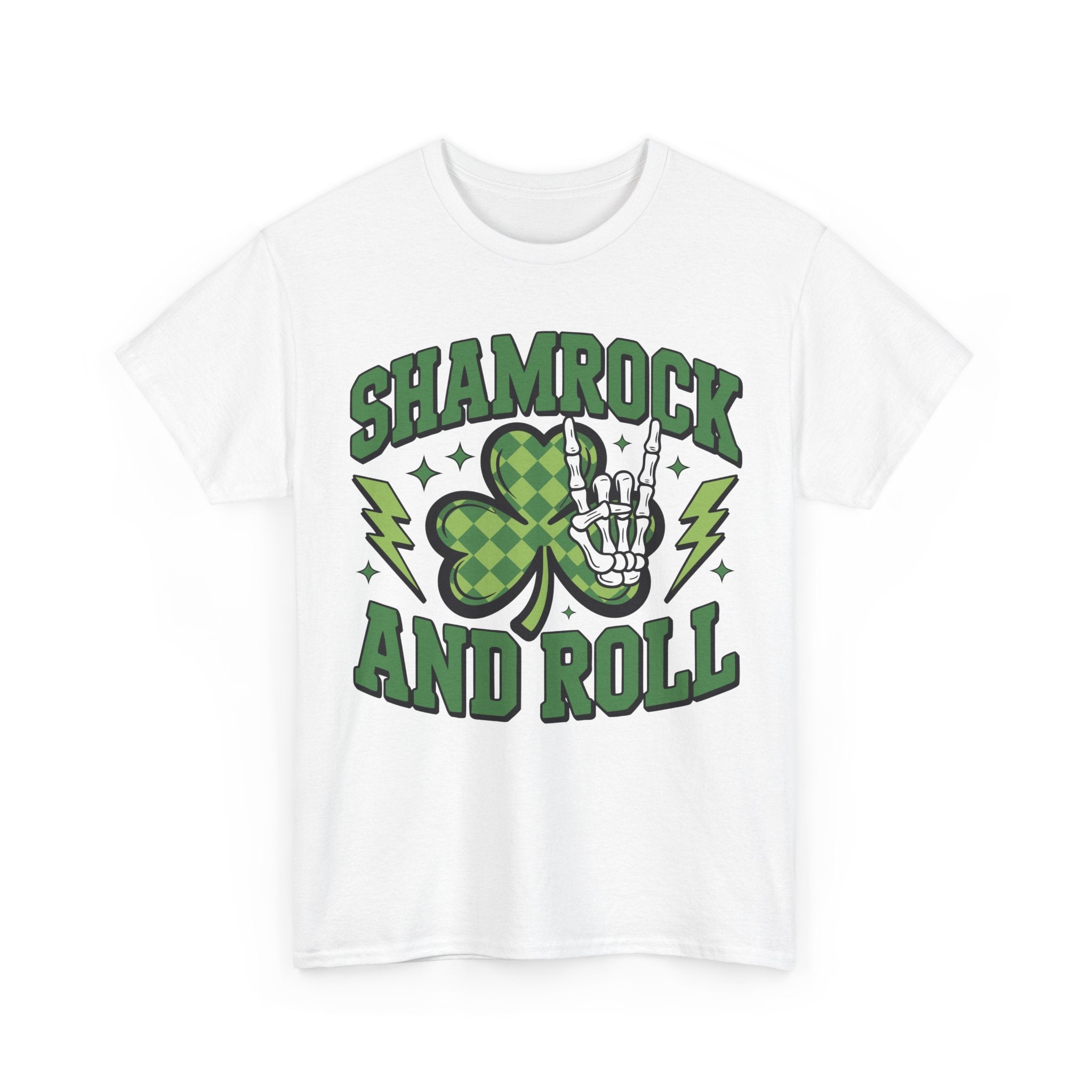 Shamrock and Roll Tee — Skeleton Hand & Lightning St. Patrick’s Rock Unisex Cotton Shirt