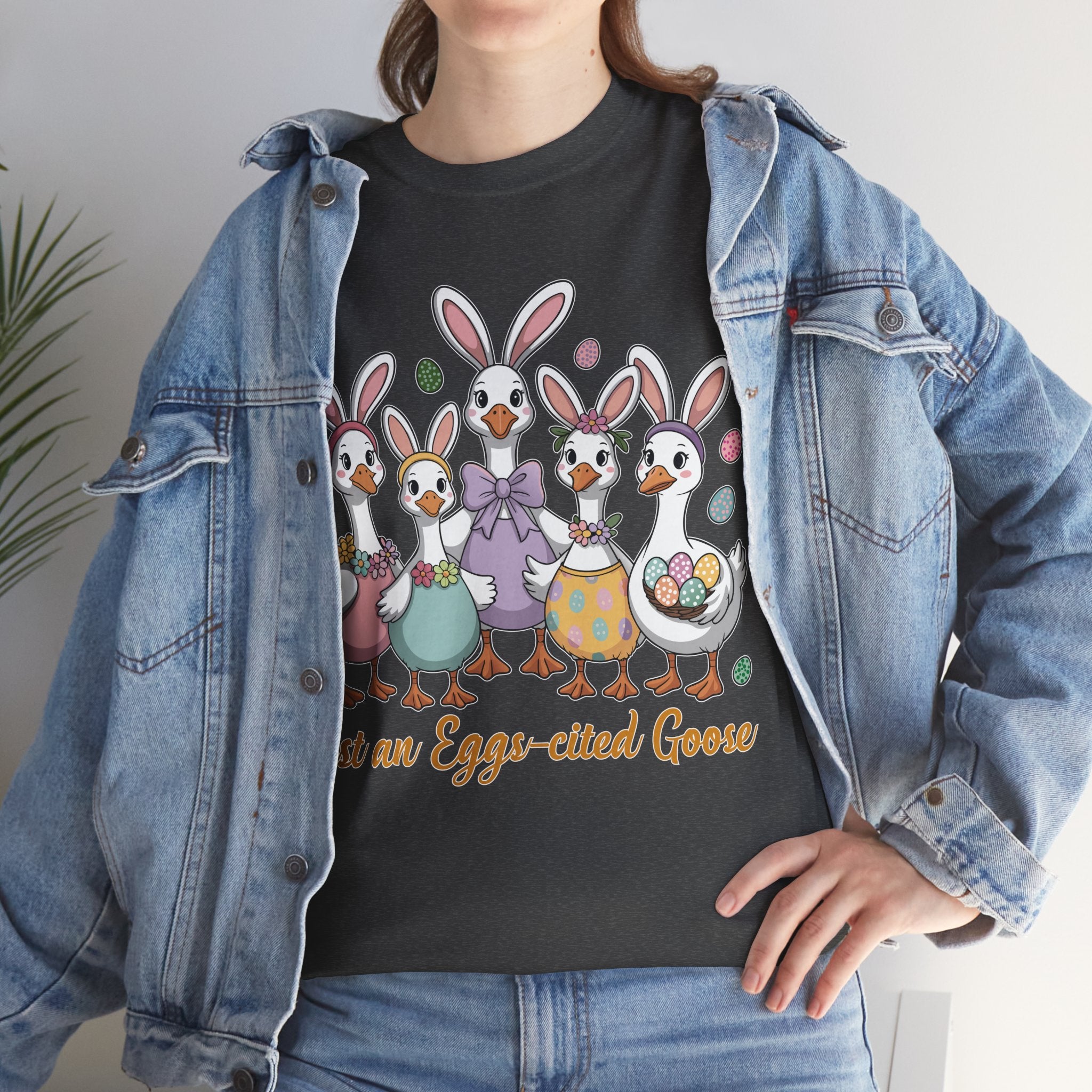 Just an Eggs-cited Goose Easter Tee — Funny Geese in Bunny Ears Unisex Cotton Tee