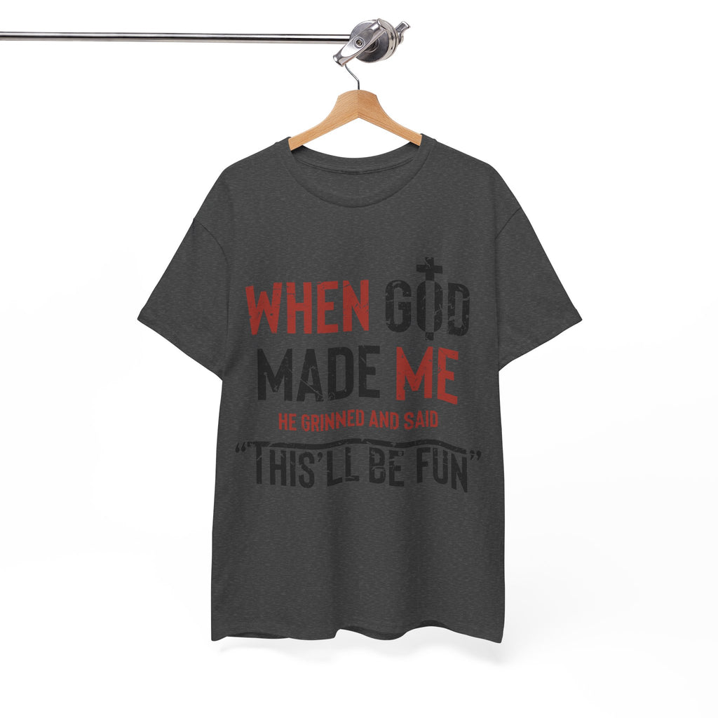 Humorous Grunge Quote Tee — "When He Saw Me, He Grinned and Said"Unisec Cotton Tee
