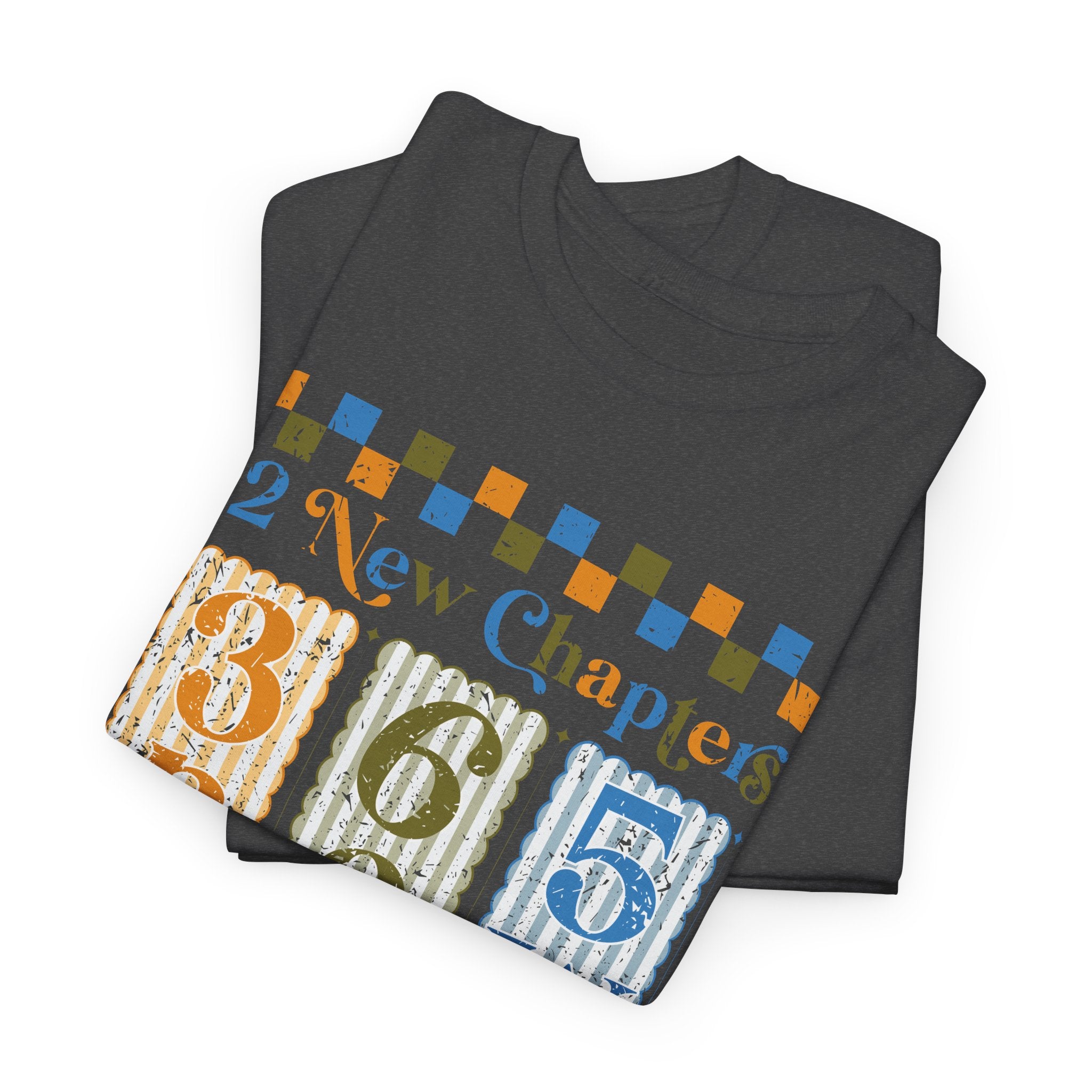 Retro '12 New Chapters, 365 New Chances' T-Shirt — Colorful Distressed Vintage Unisex Cotton Tee