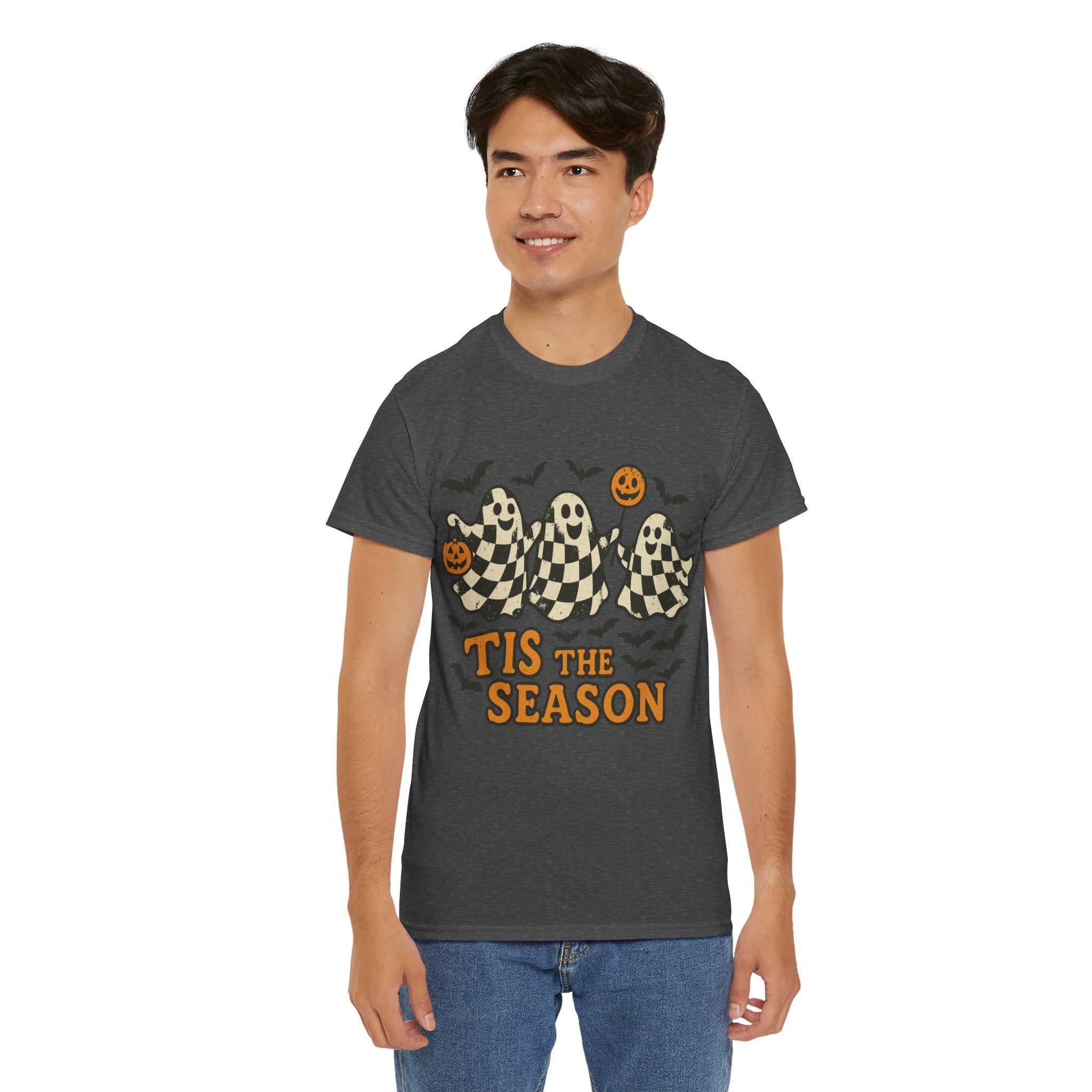 Halloween Ghosts Checker Pattern Unisex Cotton Tee