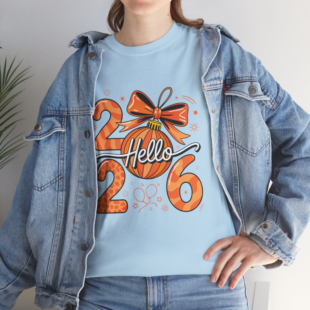 Hello 2026 Christmas Ornament Tee — Festive Orange Holiday Unisex Cotton T-Shirt